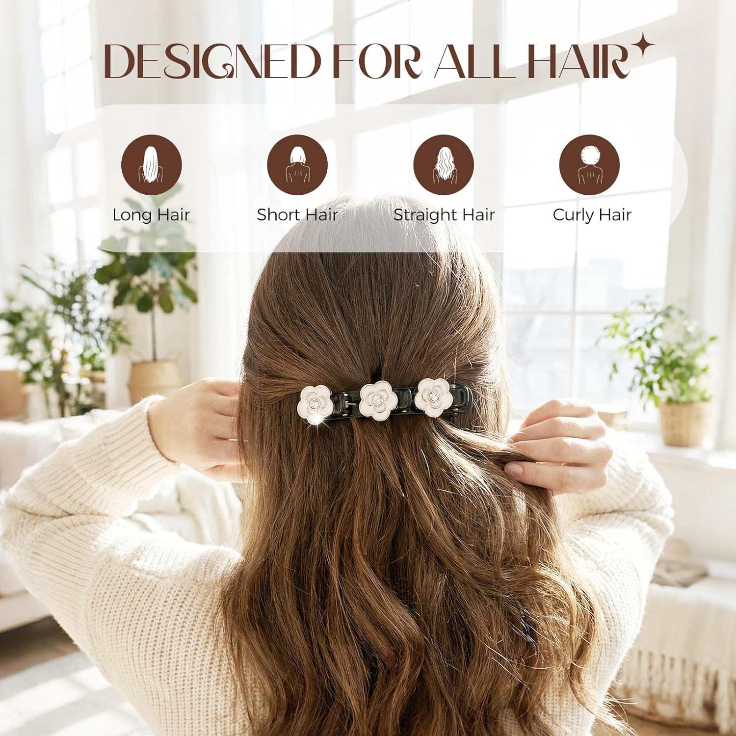 6 Pcs Sparkling Crystal Stone Braided Hair Clips, Duckbill Hair Clips for Women, Rhinestone Hair Accessories for Styling Sectioning Style A