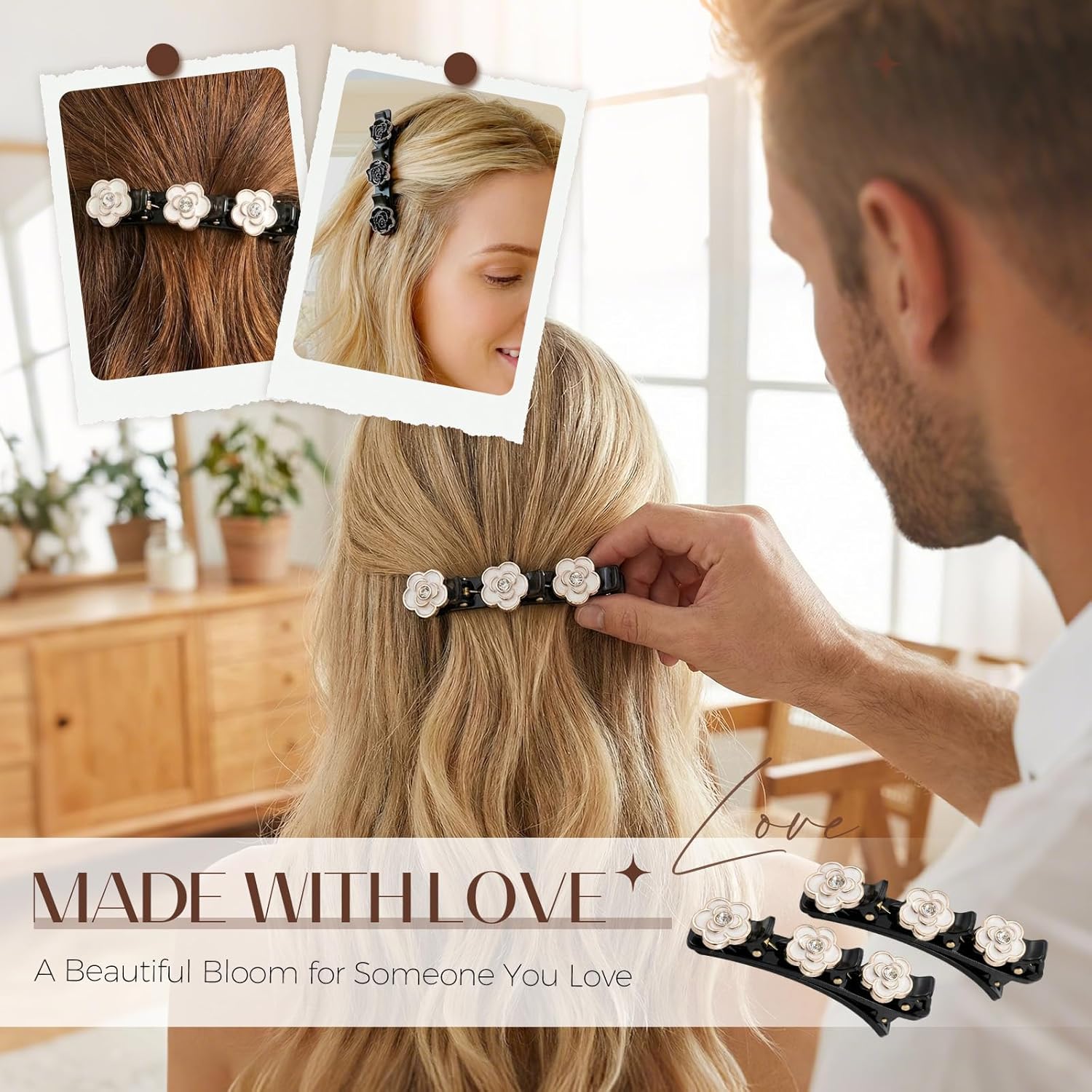 6 Pcs Sparkling Crystal Stone Braided Hair Clips, Duckbill Hair Clips for Women, Rhinestone Hair Accessories for Styling Sectioning Style A