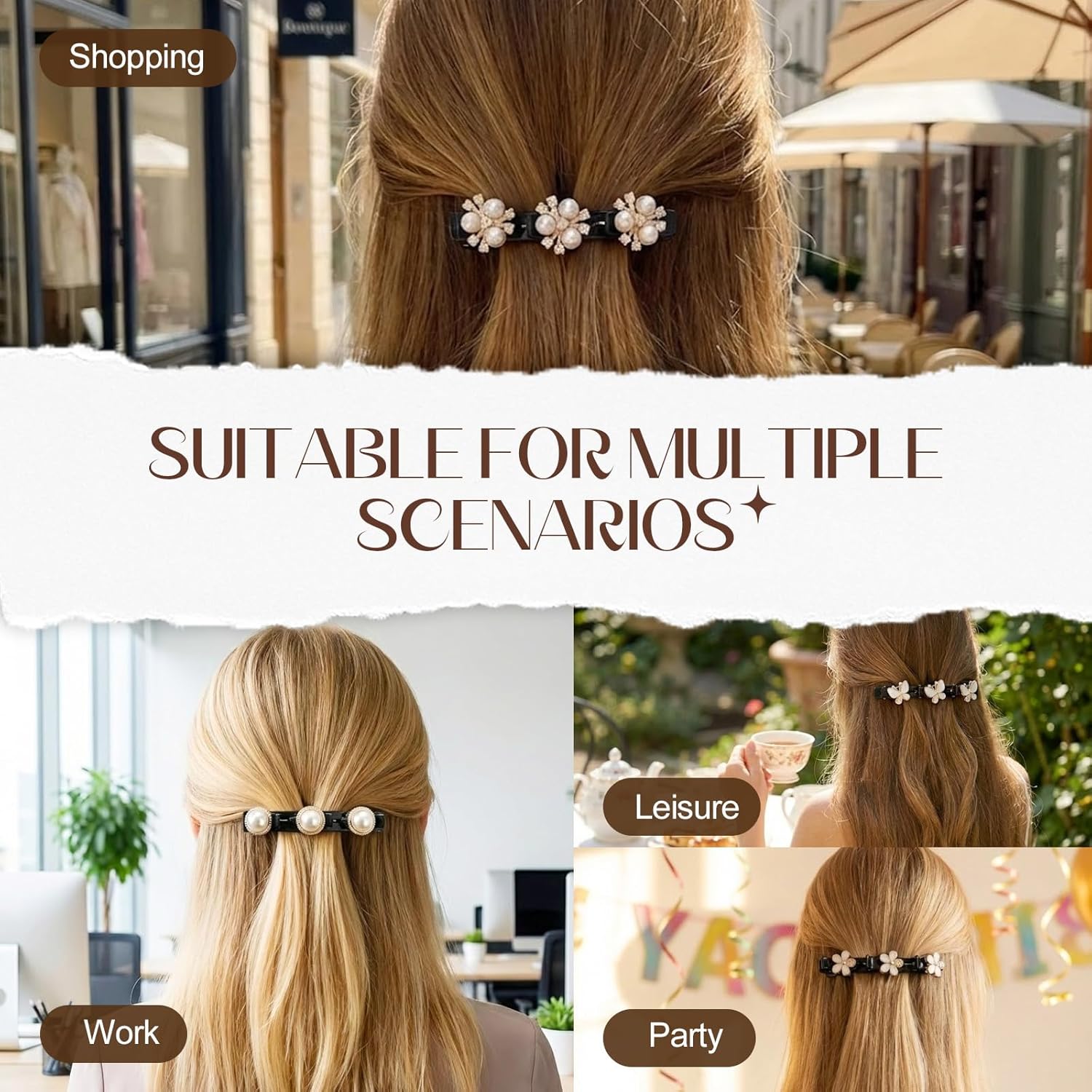 6 Pcs Sparkling Crystal Stone Braided Hair Clips, Duckbill Hair Clips for Women, Rhinestone Hair Accessories for Styling Sectioning Style A