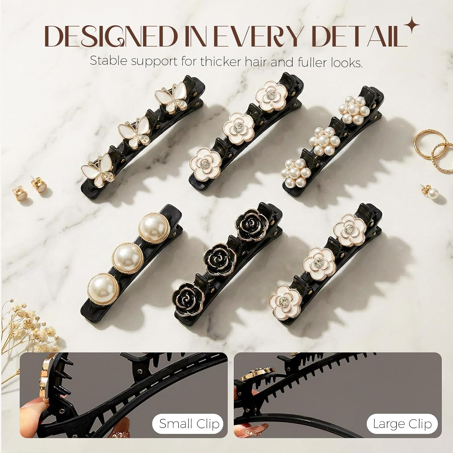 6 Pcs Sparkling Crystal Stone Braided Hair Clips, Duckbill Hair Clips for Women, Rhinestone Hair Accessories for Styling Sectioning Style A