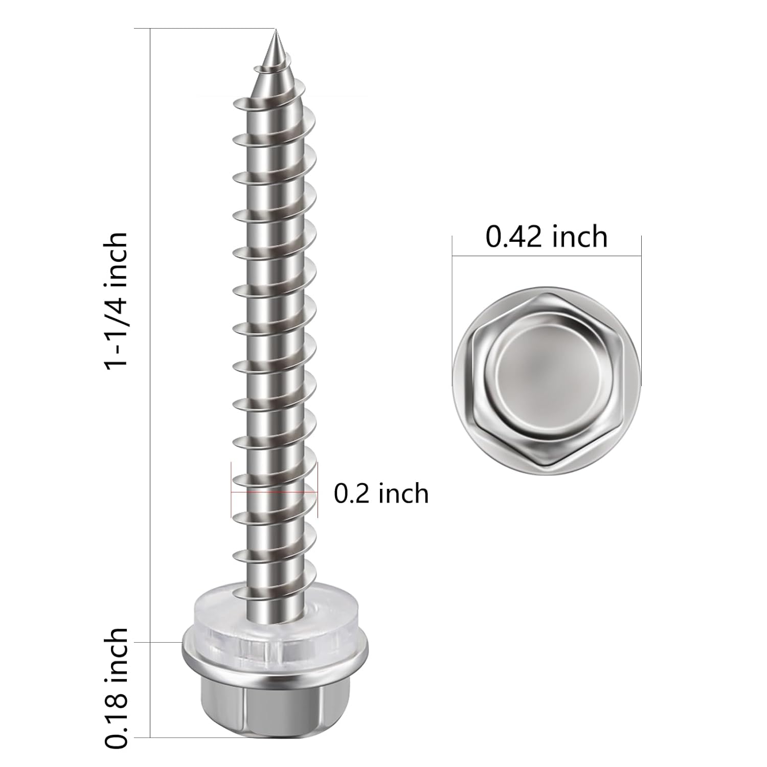 200Pcs #10x1-1/4 Self-Tapping Screws for Wood 410 Stainless Steel Hexagon Head Quick Tapping