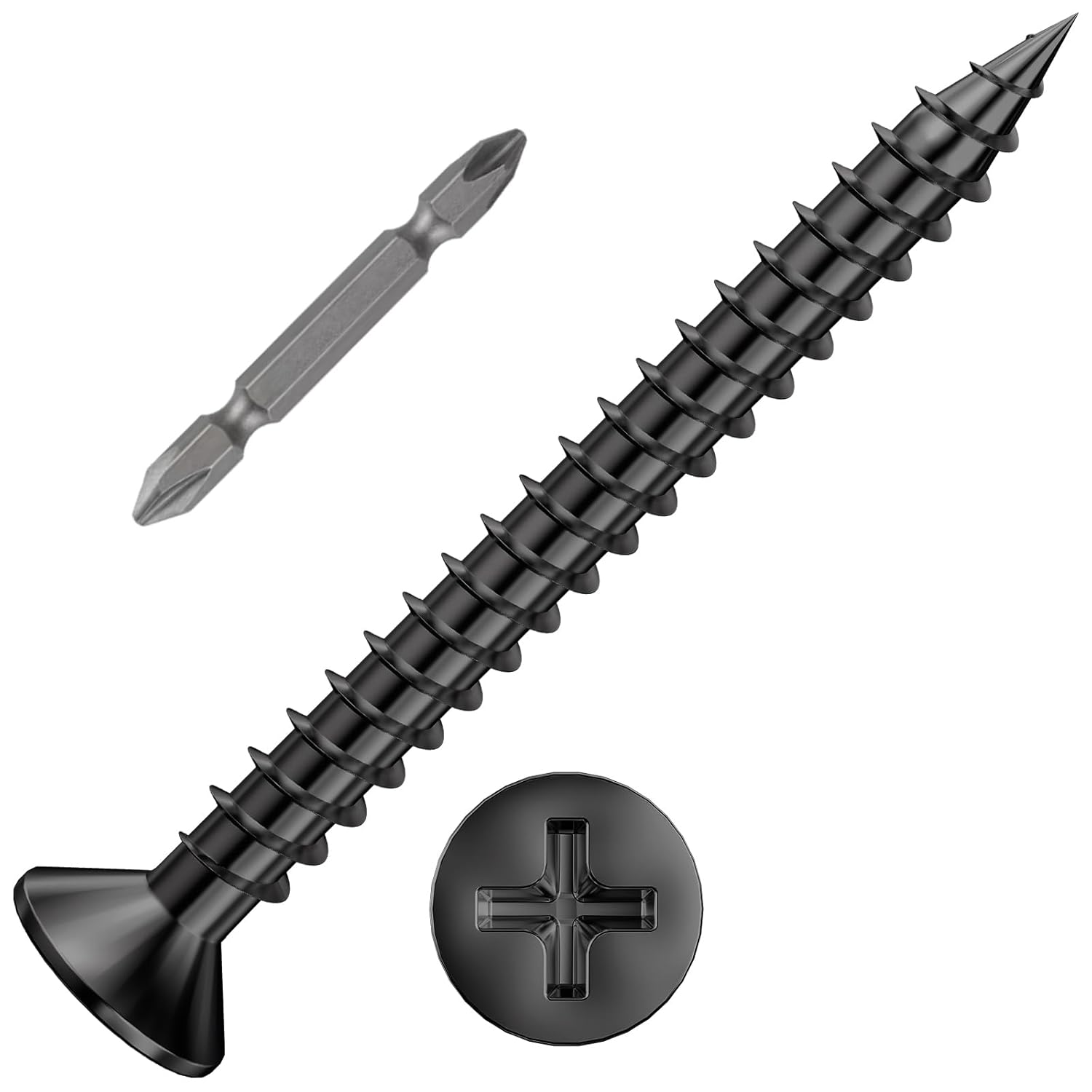 300Pcs #8x1-1/2 Black Wood Screw Quick Metal Self Tapping Flat Head