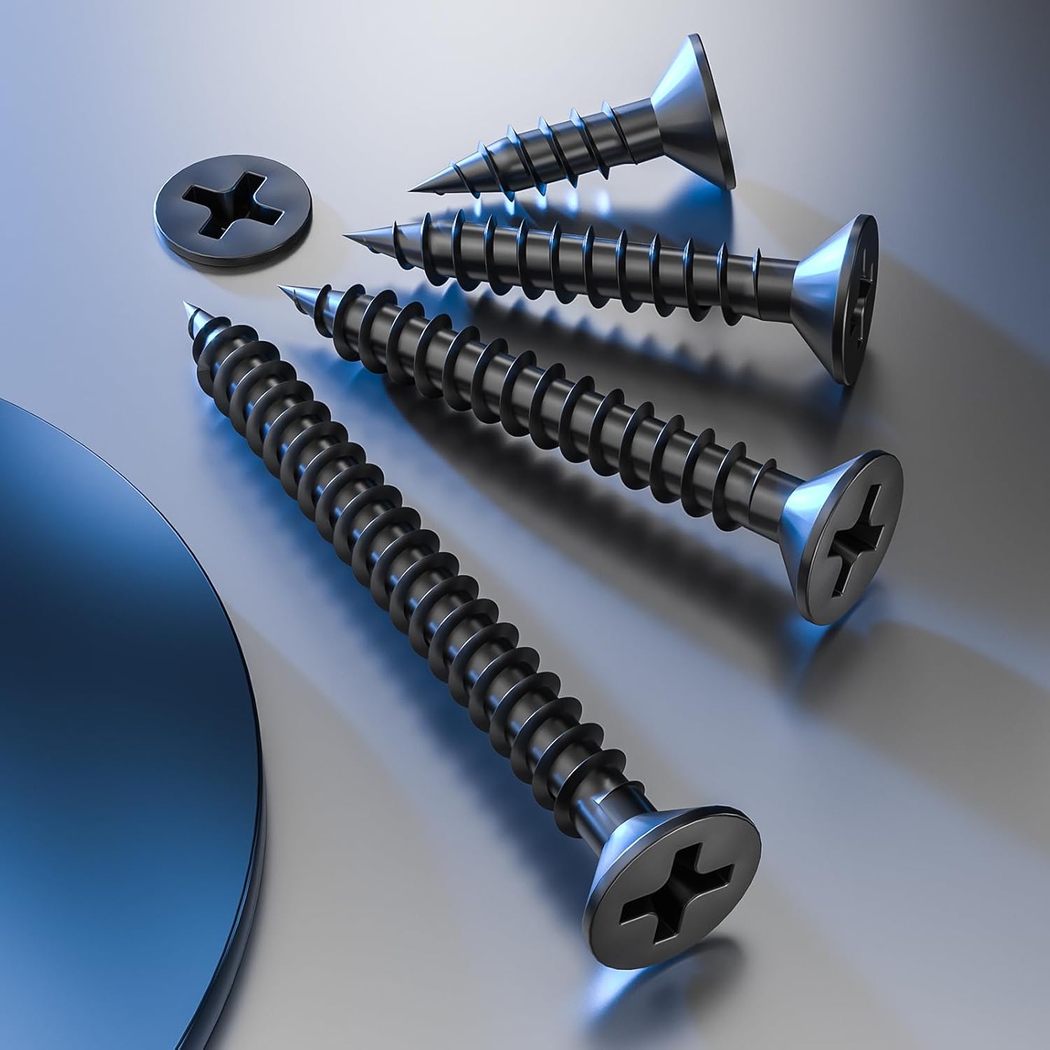 300Pcs #8x1-1/2 Black Wood Screw Quick Metal Self Tapping Flat Head