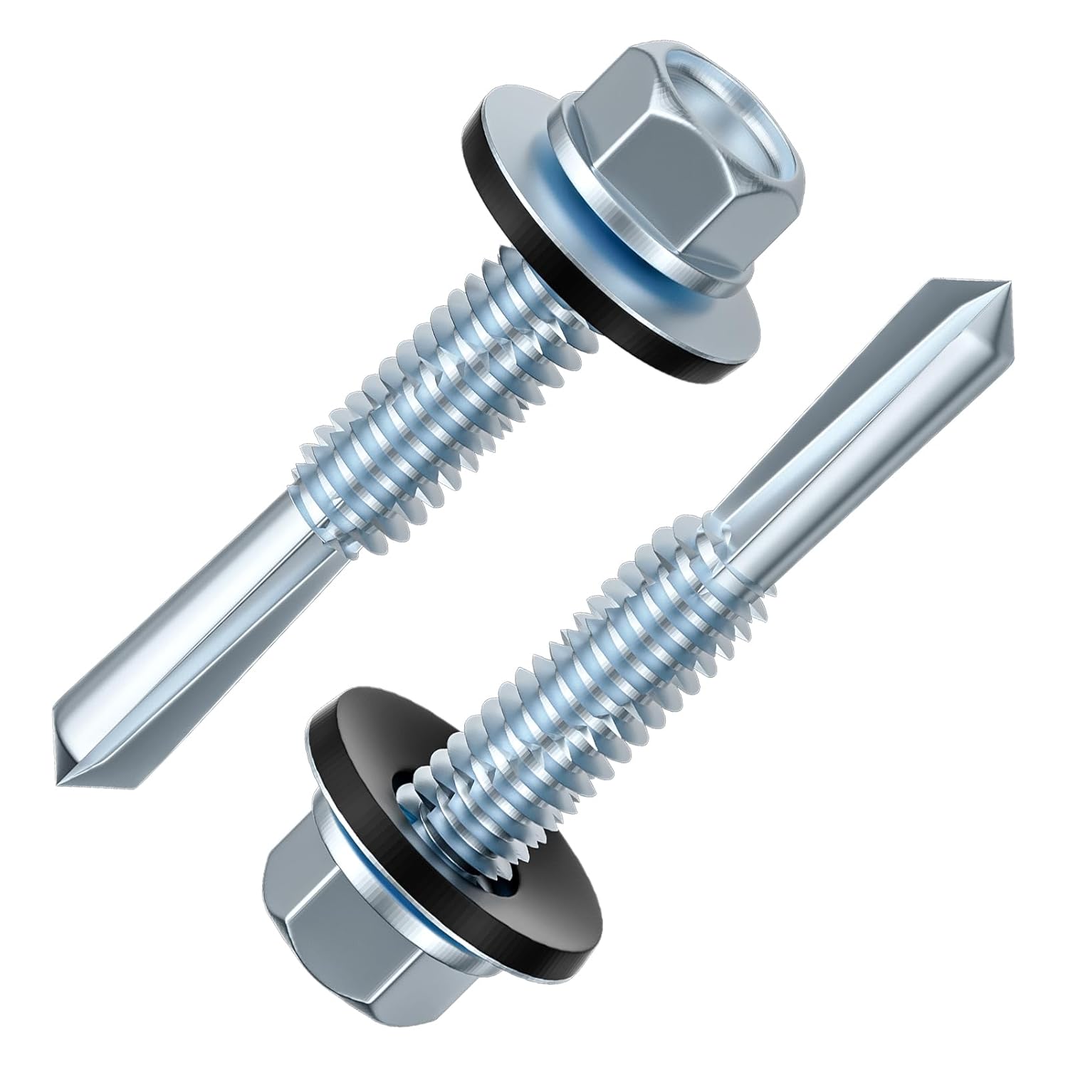 300pcs #12X1-1/4 Extended Hexagonal self-Tapping zinc-Plated Screws with Rubber washers,10mm Steel Plate can be drilled