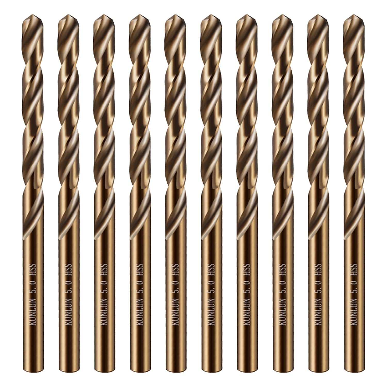 3/16" Cobalt Drill Bit 10Pcs , M35 HSS Metal Drill Bit Set forwood, Hard Metal, Stainless Steel, Cobalt Steel M35 Jobber Length Twist Drill Bits
