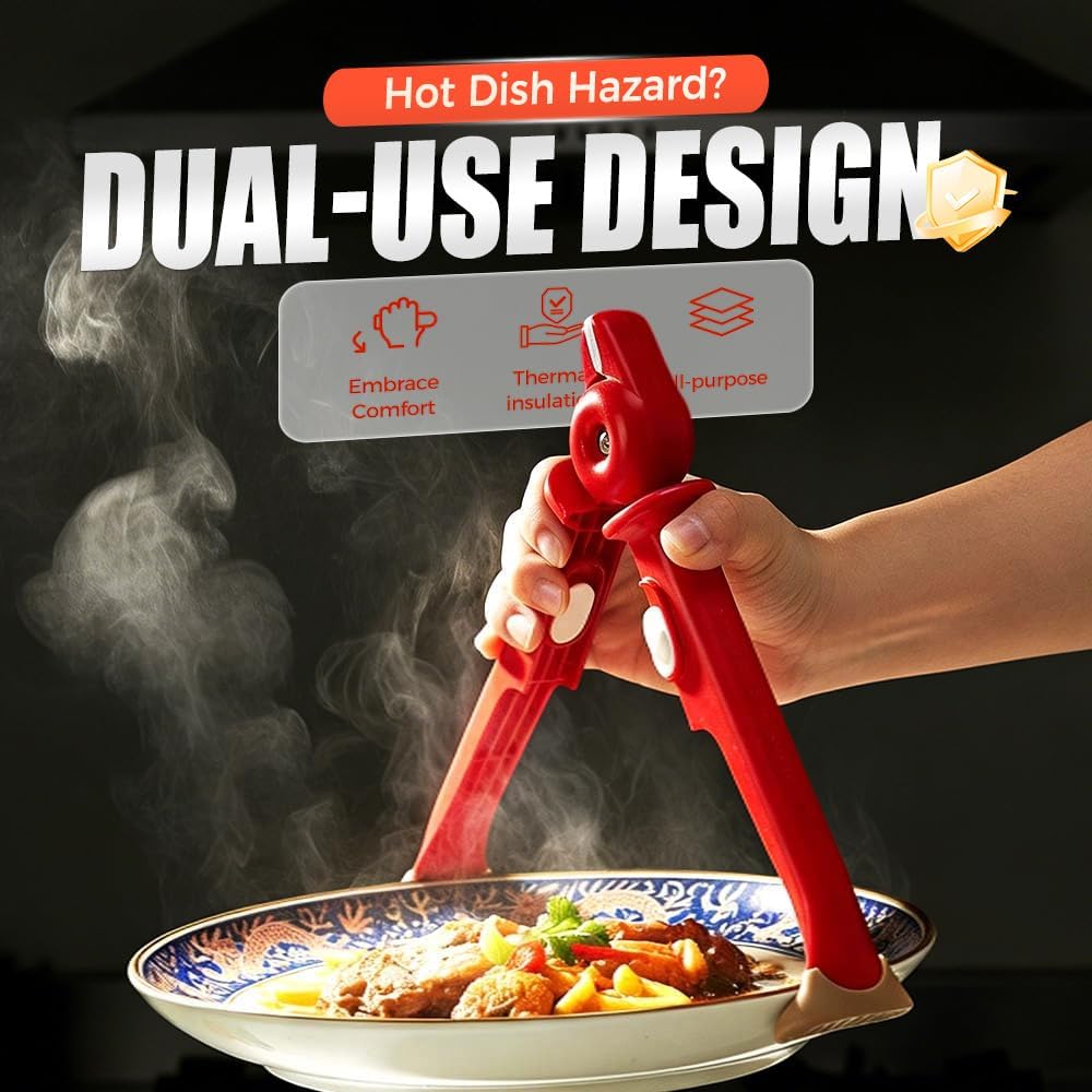 3 Pcs Hot Plate Grippers, Upgraded Bowl Gripper for Kitchen, Multi-Purpose Non-Slip Gripper Tongs for Microwave, Oven, Air Fryer, Steamer, Pots & Bowls Red