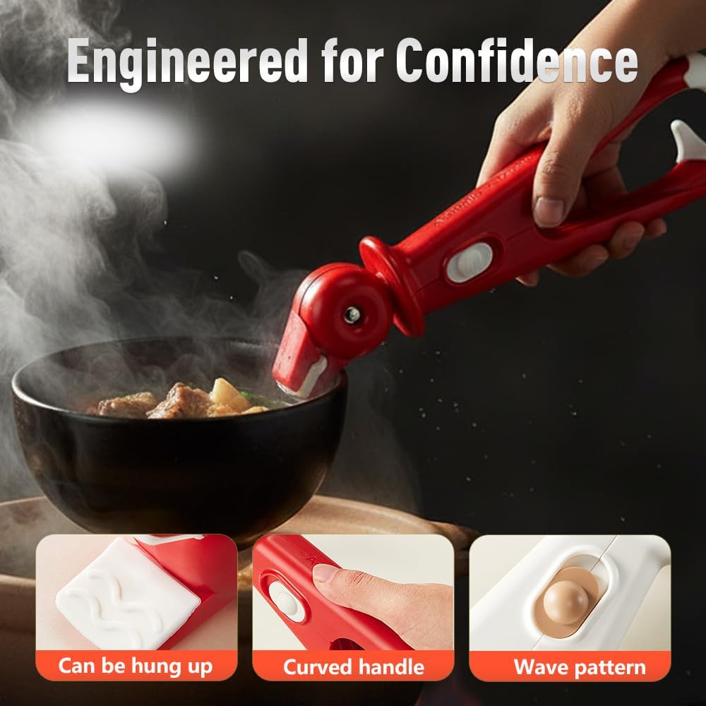 3 Pcs Hot Plate Grippers, Upgraded Bowl Gripper for Kitchen, Multi-Purpose Non-Slip Gripper Tongs for Microwave, Oven, Air Fryer, Steamer, Pots & Bowls Red