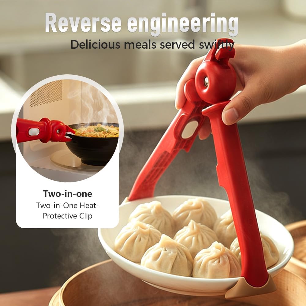 3 Pcs Hot Plate Grippers, Upgraded Bowl Gripper for Kitchen, Multi-Purpose Non-Slip Gripper Tongs for Microwave, Oven, Air Fryer, Steamer, Pots & Bowls Red