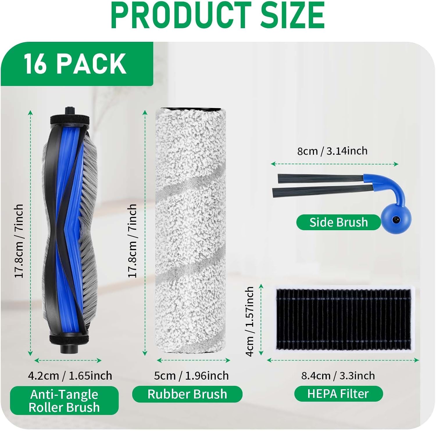 15Pcs Replacement Accessories Compatible with Ecovacs Deebot X11 Pro Omni / X11 OmniCycloneRobot Vacuum Cleaner,Parts Include 1 Main Brh,2 Roller Mop Pads,6 Hepa Filters,6 Side Brh