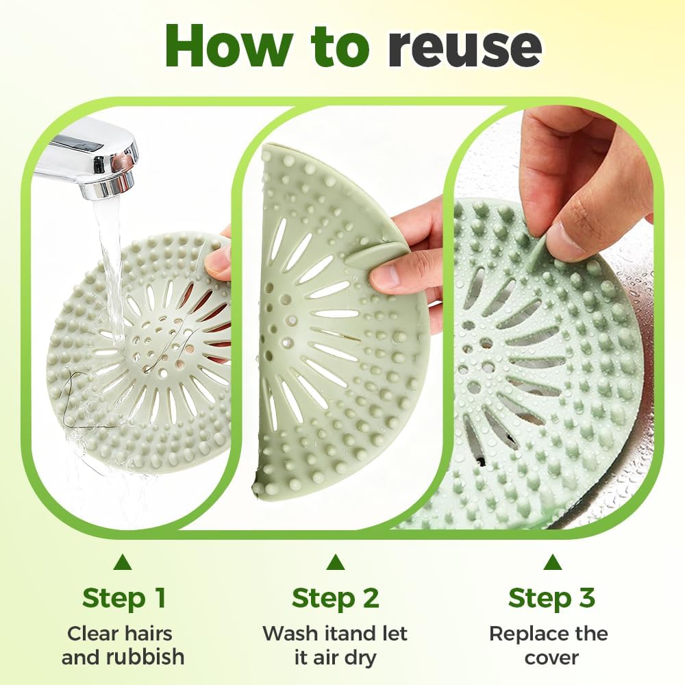 Hair Catcher Shower Drain, Silicone Sink Drain Strainer, Durable Easy Clean Drain Covers for Sink, Kitchen, Bathtub and Bathroom Drains Set, 4 pcs