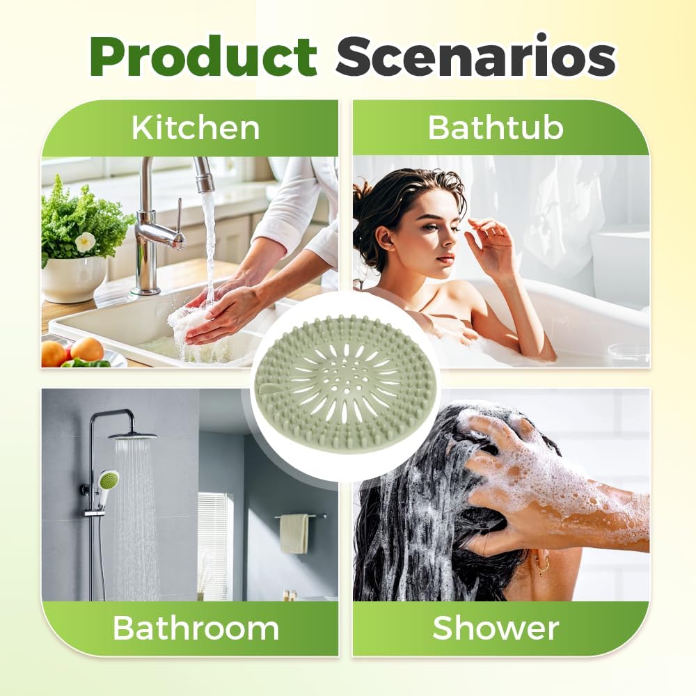 Hair Catcher Shower Drain, Silicone Sink Drain Strainer, Durable Easy Clean Drain Covers for Sink, Kitchen, Bathtub and Bathroom Drains Set, 4 pcs