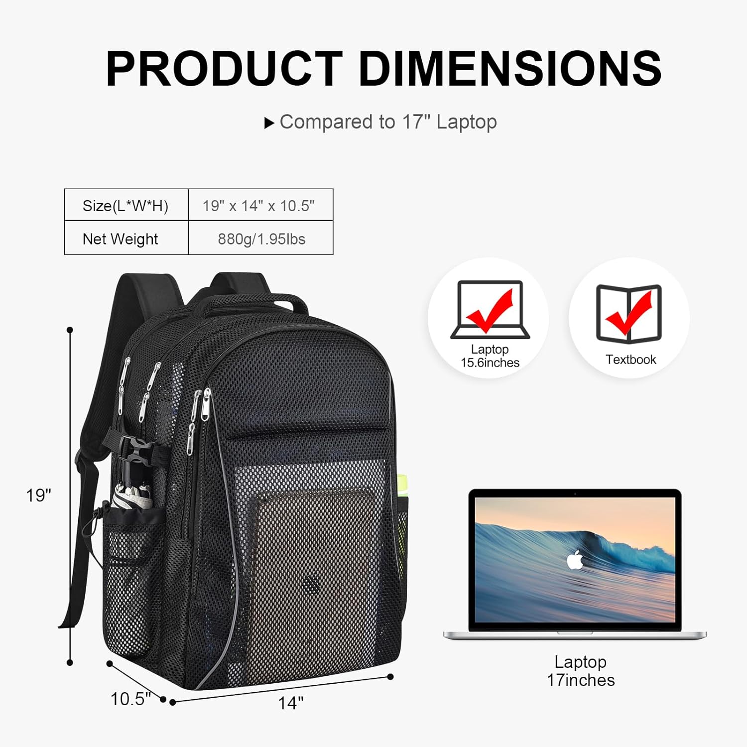 Heavy Duty X-Large Mesh Backpacks for Adults,Semi-Transparent college Backpacks with Rain cover for School, Beach, and Travel X-Large
