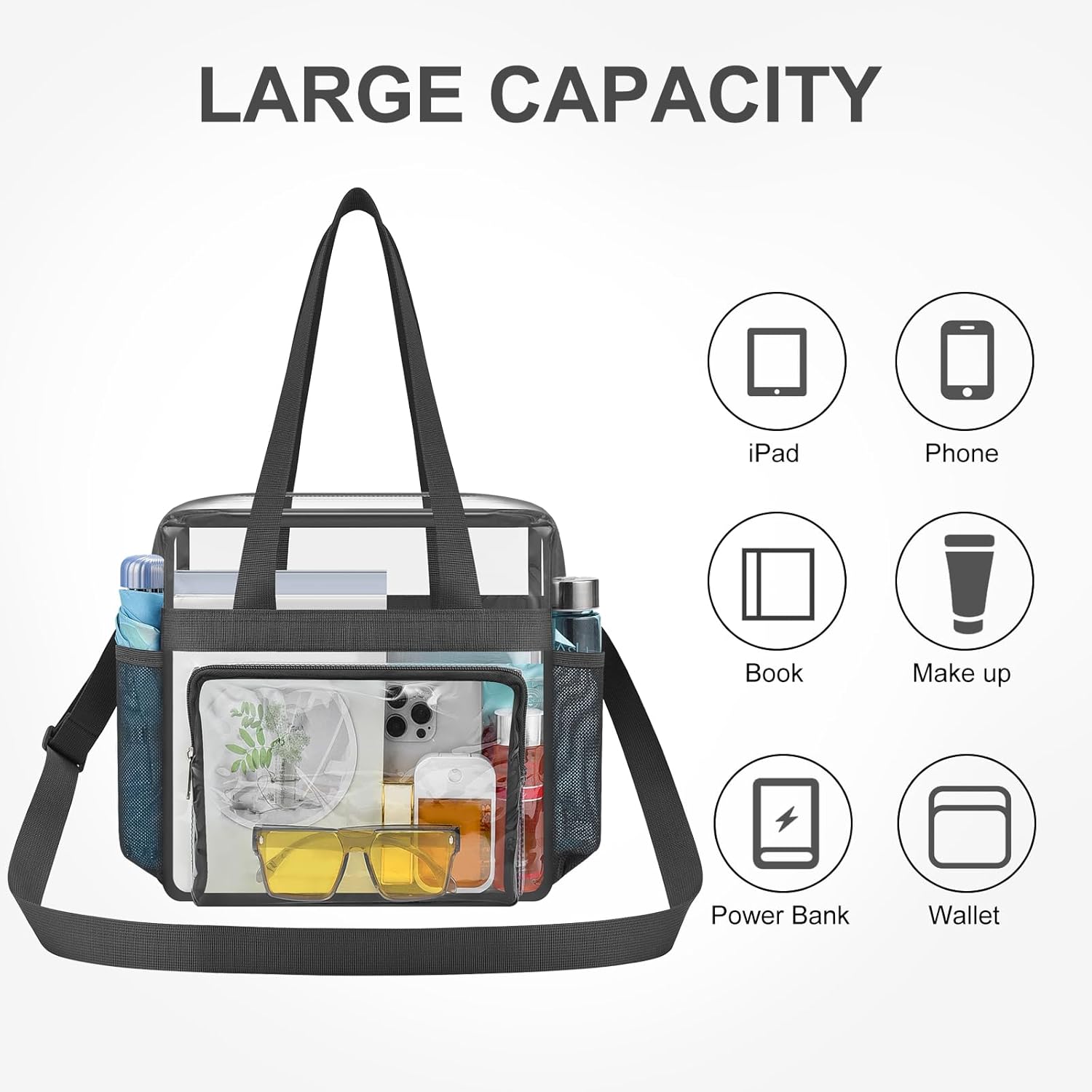 Clear Bag for Stadium Events, 12x6x12 Transparent Stadium Messenger Bag for Concerts, Work, Sports Games, Gym