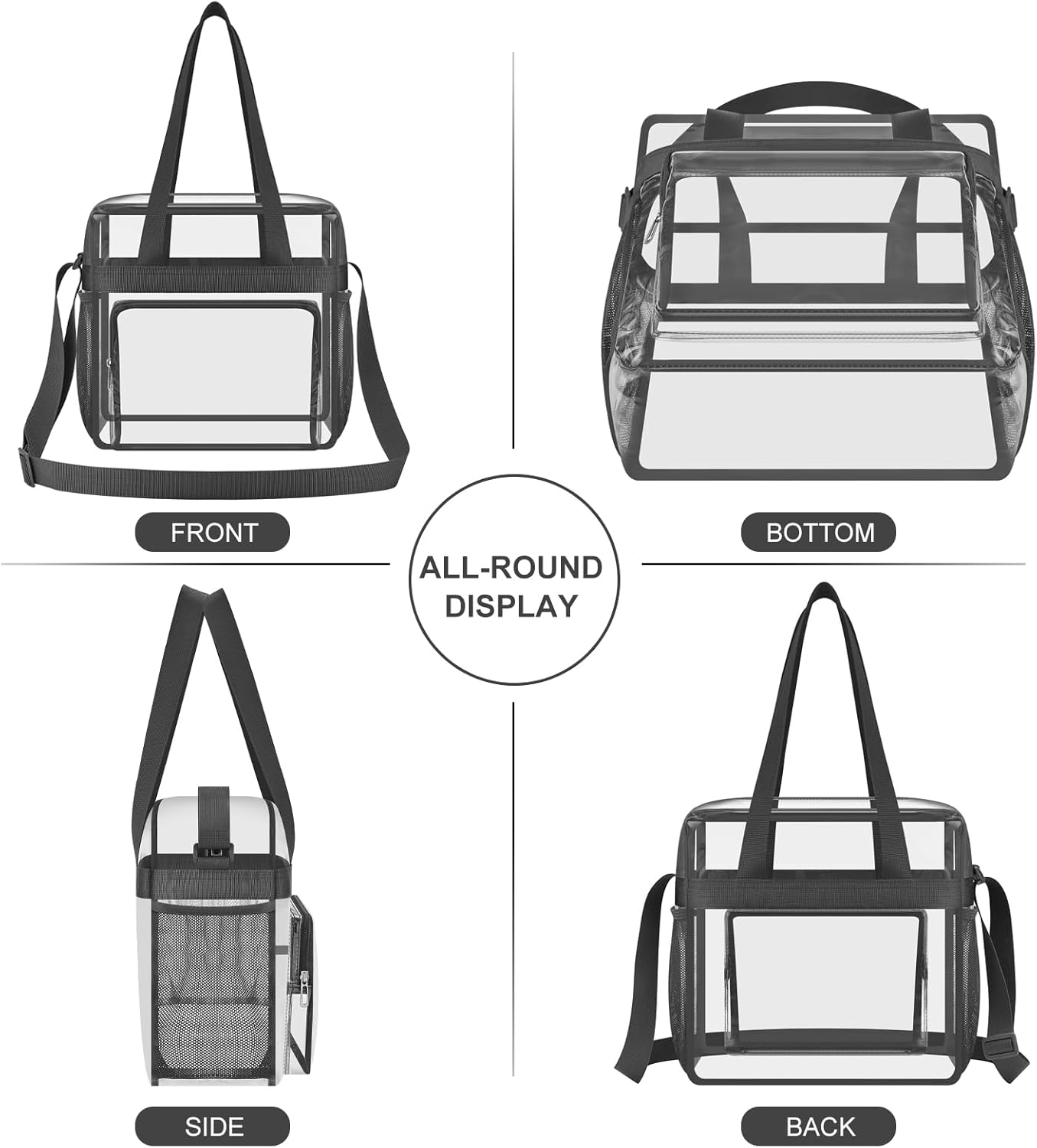 Clear Bag for Stadium Events, 12x6x12 Transparent Stadium Messenger Bag for Concerts, Work, Sports Games, Gym