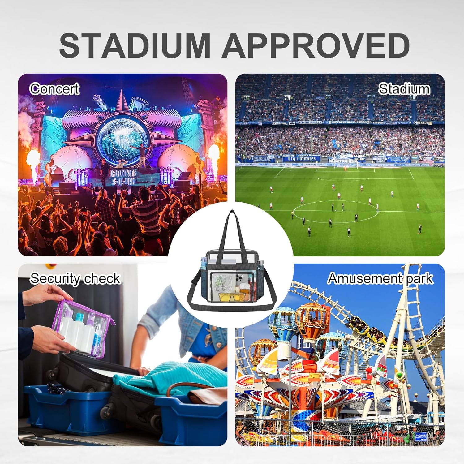 Clear Bag for Stadium Events, 12x6x12 Transparent Stadium Messenger Bag for Concerts, Work, Sports Games, Gym