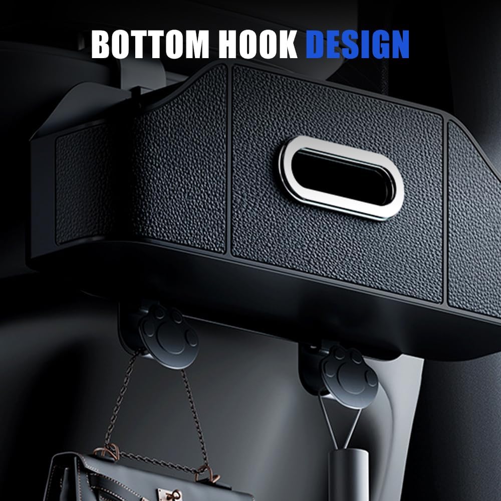 Multifunctional Car Back Seat Storage Organize with Tissue Holder, 2 Cup Holders and Purse Hooks, For Phones, Snacks, Drinks, Bags, Travel Storage Orange