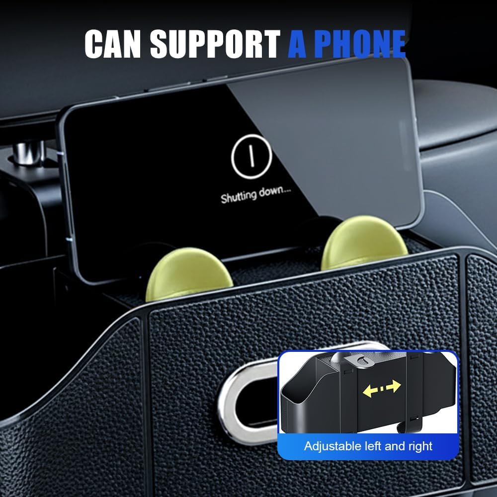 Multifunctional Car Back Seat Storage Organize with Tissue Holder, 2 Cup Holders and Purse Hooks, For Phones, Snacks, Drinks, Bags, Travel Storage Orange