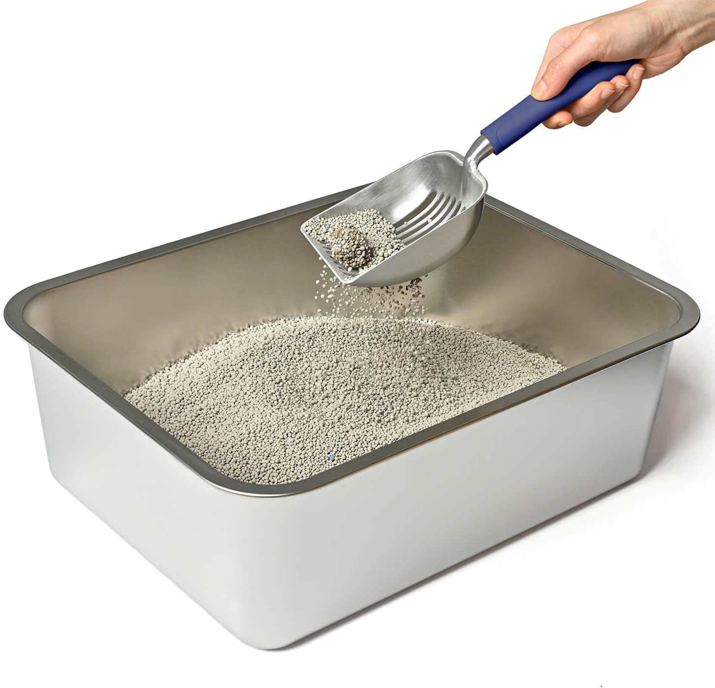 Stainless Steel Cat Litter Box, High Sides Kitten Toilet, Top Open Pet Tray, Non-Stick, Odorless, Rt-Resistant, Easy-Clean Pan, Silver Box 24x16x6 Inch