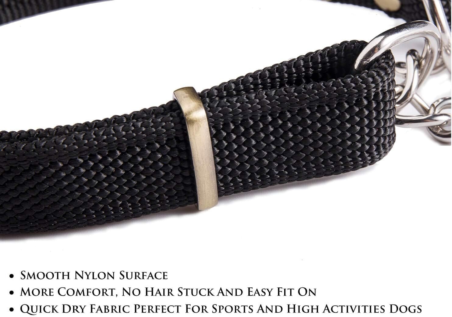 Stainless Steel Nylon Chain Martingale Collar Comfort Heavy Duty Large Dog Collar Escape Perfect for Training Walking Running and High Activities 250lb Pull Proved Large, Black