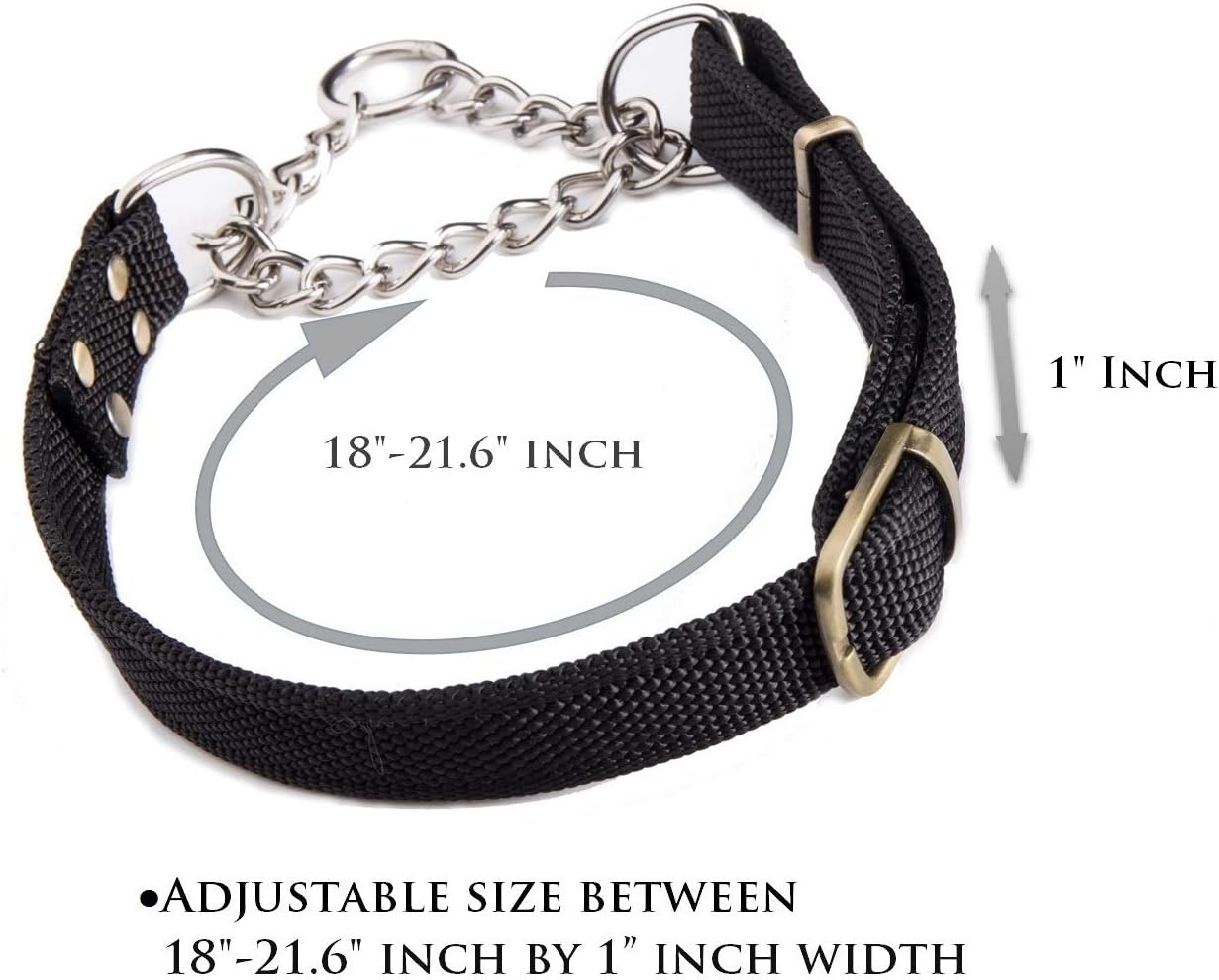 Stainless Steel Nylon Chain Martingale Collar Comfort Heavy Duty Large Dog Collar Escape Perfect for Training Walking Running and High Activities 250lb Pull Proved Large, Black