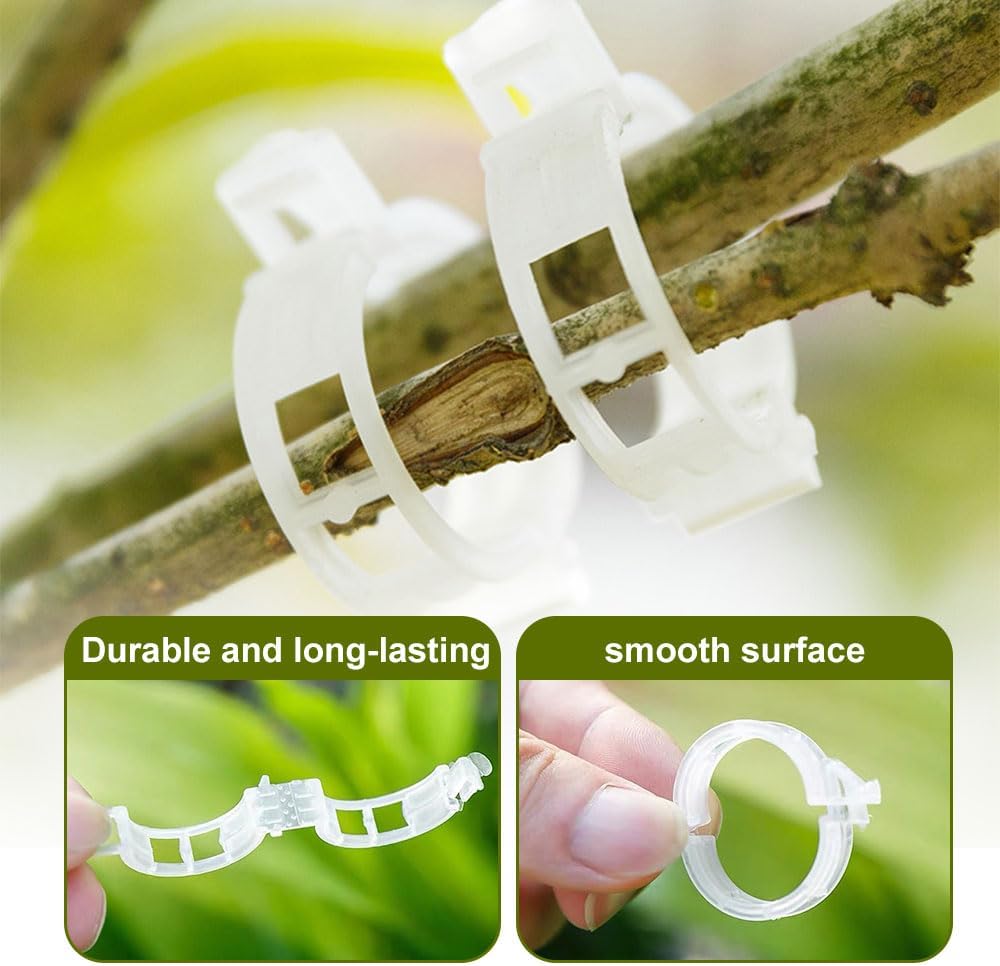 Secured Plastic Plant Clip, 2024 New Plant Support Clips for Climbing Plants, Portable Garden Plant Support Clips Plastic Tomato Grape Vine Vegetables Plant Clips 100, White