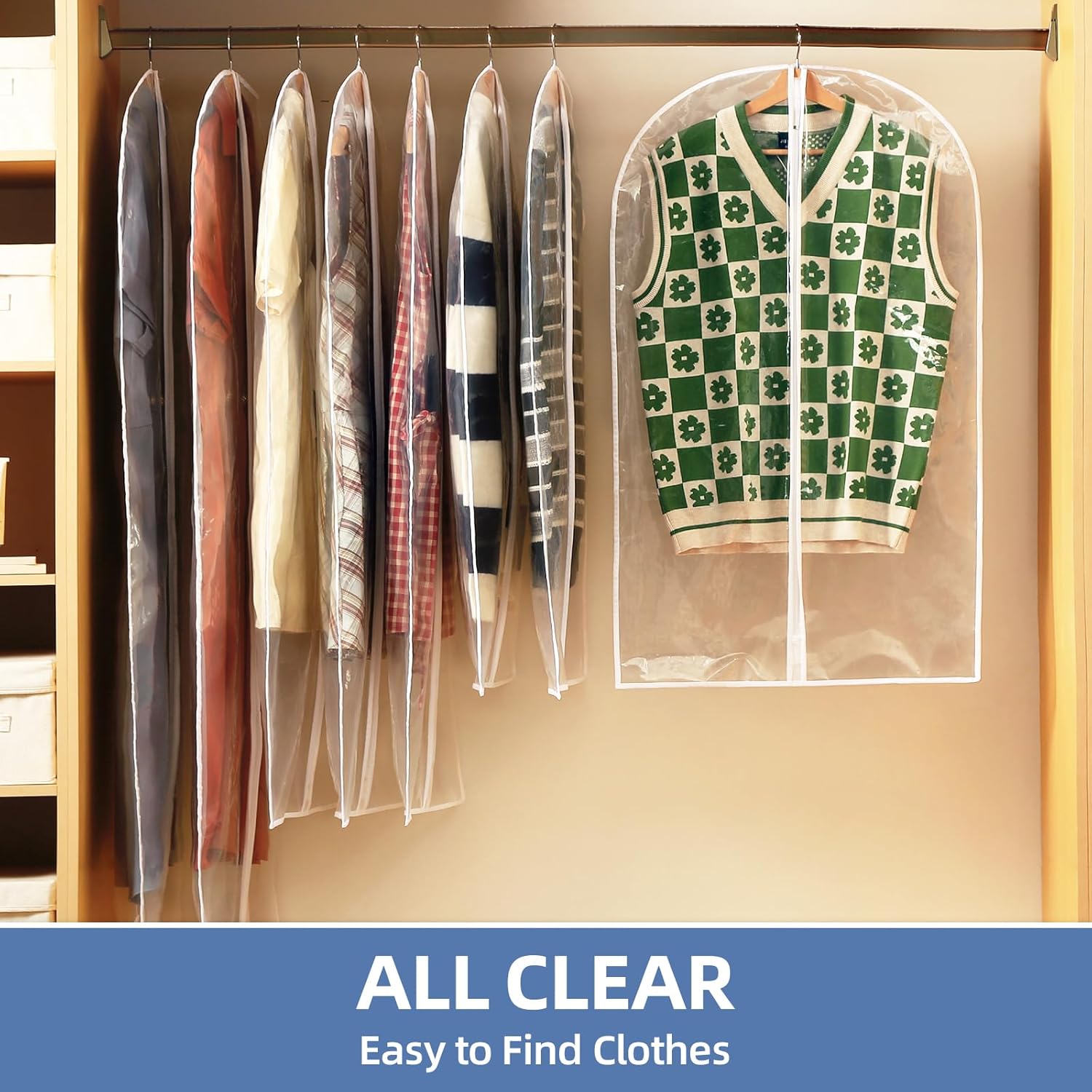 40" All Clear Garment Bags for Hanging Clothes, 12 Packs Suit Bags for Closet Storage, Plastic Waterproof Suit Cover Bags with Zipper for Coats, Jackets, Shirts Set of 12
