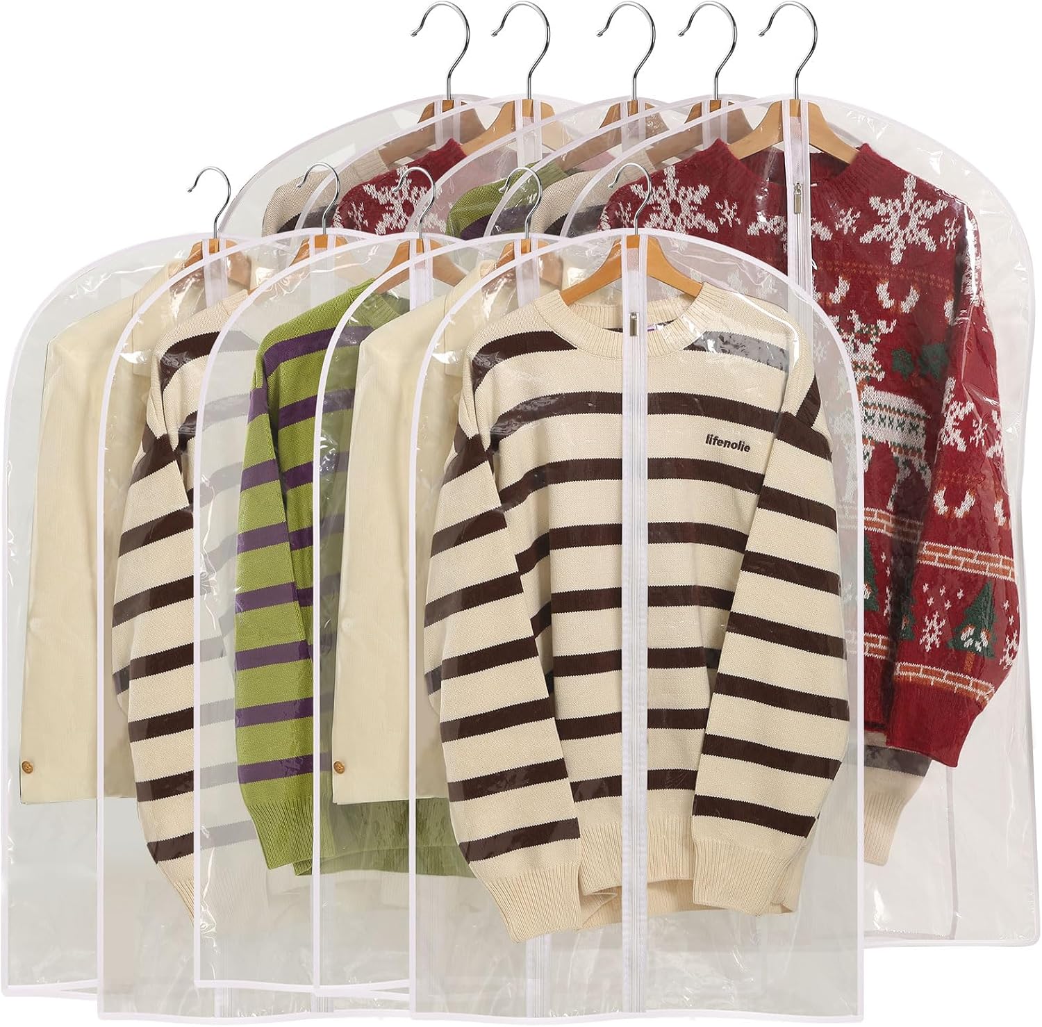 All Clear Garment Bags for Hanging Clothes, 40" Suit Bags for Closet Storage, Plastic Dtproof Suit Cover Bags, Clothes Protectors Bag with zipper for Coats, Jackets, Shirts 10 Packs