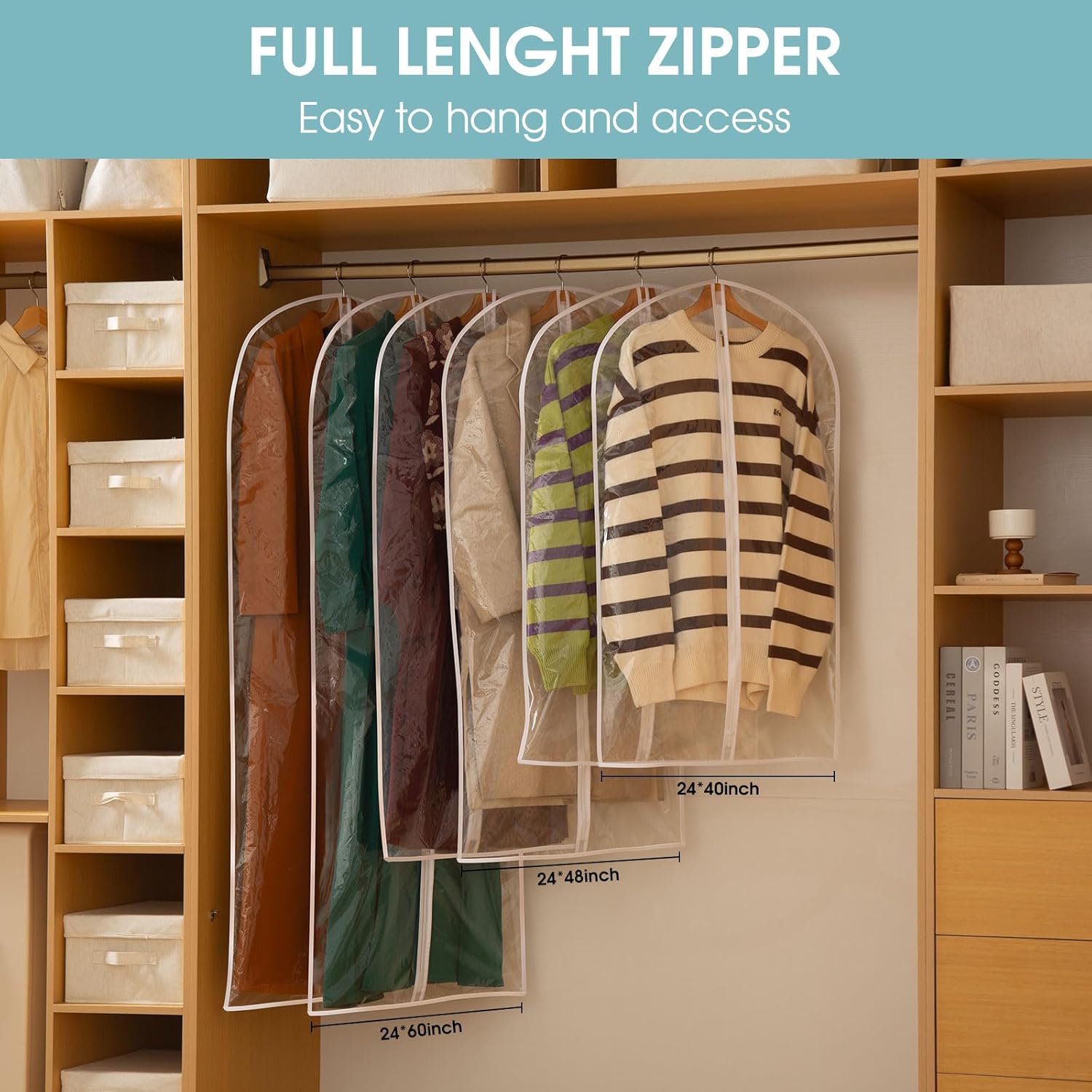 All Clear Garment Bags for Hanging Clothes, 40" Suit Bags for Closet Storage, Plastic Dtproof Suit Cover Bags, Clothes Protectors Bag with zipper for Coats, Jackets, Shirts 10 Packs