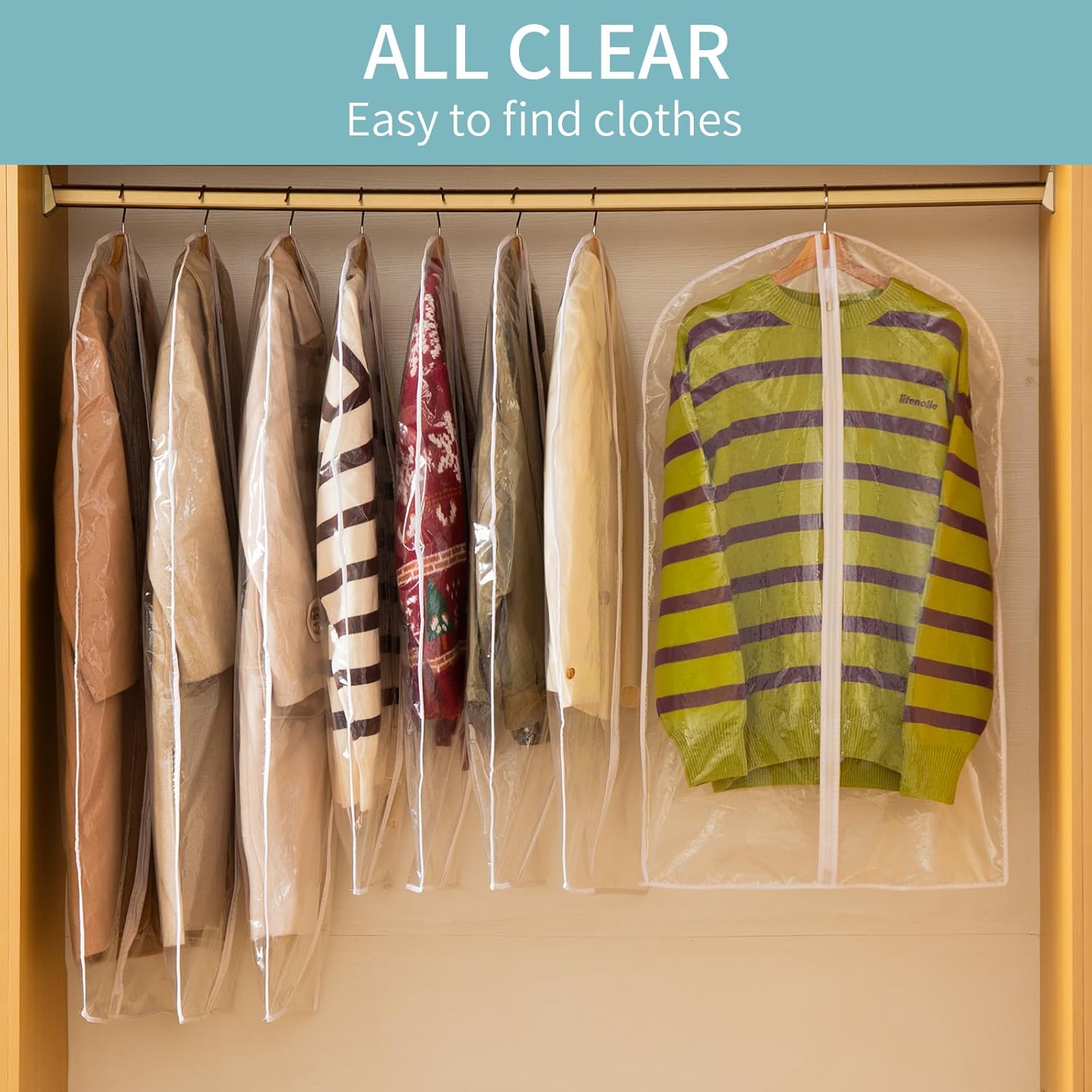All Clear Garment Bags for Hanging Clothes, 40" Suit Bags for Closet Storage, Plastic Dtproof Suit Cover Bags, Clothes Protectors Bag with zipper for Coats, Jackets, Shirts 10 Packs
