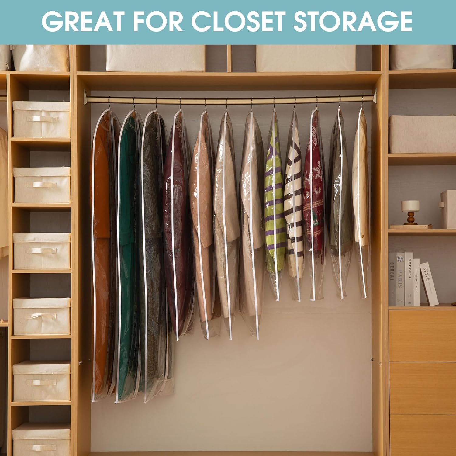 All Clear Garment Bags for Hanging Clothes, 40" Suit Bags for Closet Storage, Plastic Dtproof Suit Cover Bags, Clothes Protectors Bag with zipper for Coats, Jackets, Shirts 10 Packs