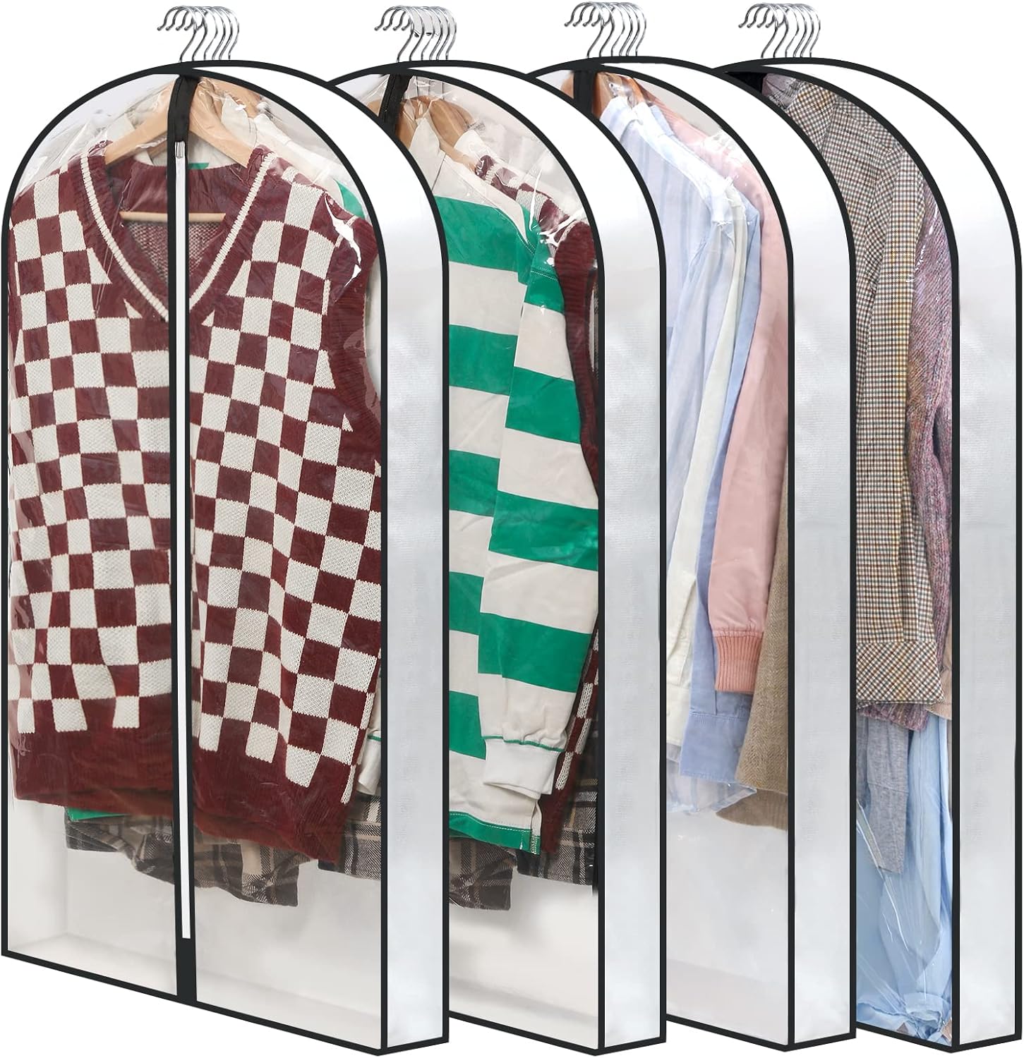 40" Clear Garment Bags for Hanging Clothes, 4" Gseted Suit Bags for Closet Storage, Hanging Clothes Storage Suit Cover Bags with Zipper for Coats, Jackets, Shirts, 4 Packs