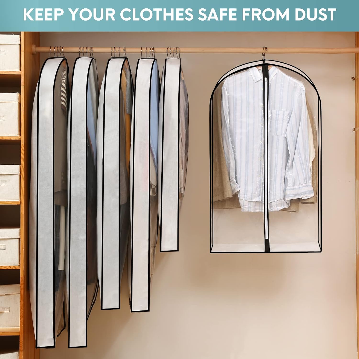40" Clear Garment Bags for Hanging Clothes, 4" Gseted Suit Bags for Closet Storage, Hanging Clothes Storage Suit Cover Bags with Zipper for Coats, Jackets, Shirts, 4 Packs