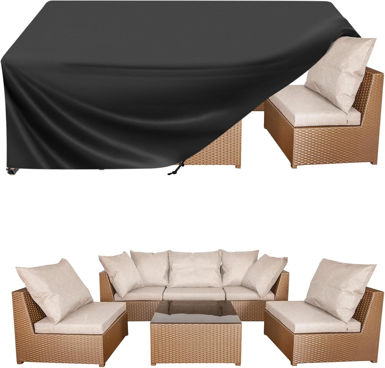 Patio Furniture Covers, Outdoor Furniture Covers Waterproof, Heavy Duty Oxford Patio Table Cover for Outdoor Table, Chair, Sofa, Desk Black, 108"L x 82"W x 28"H