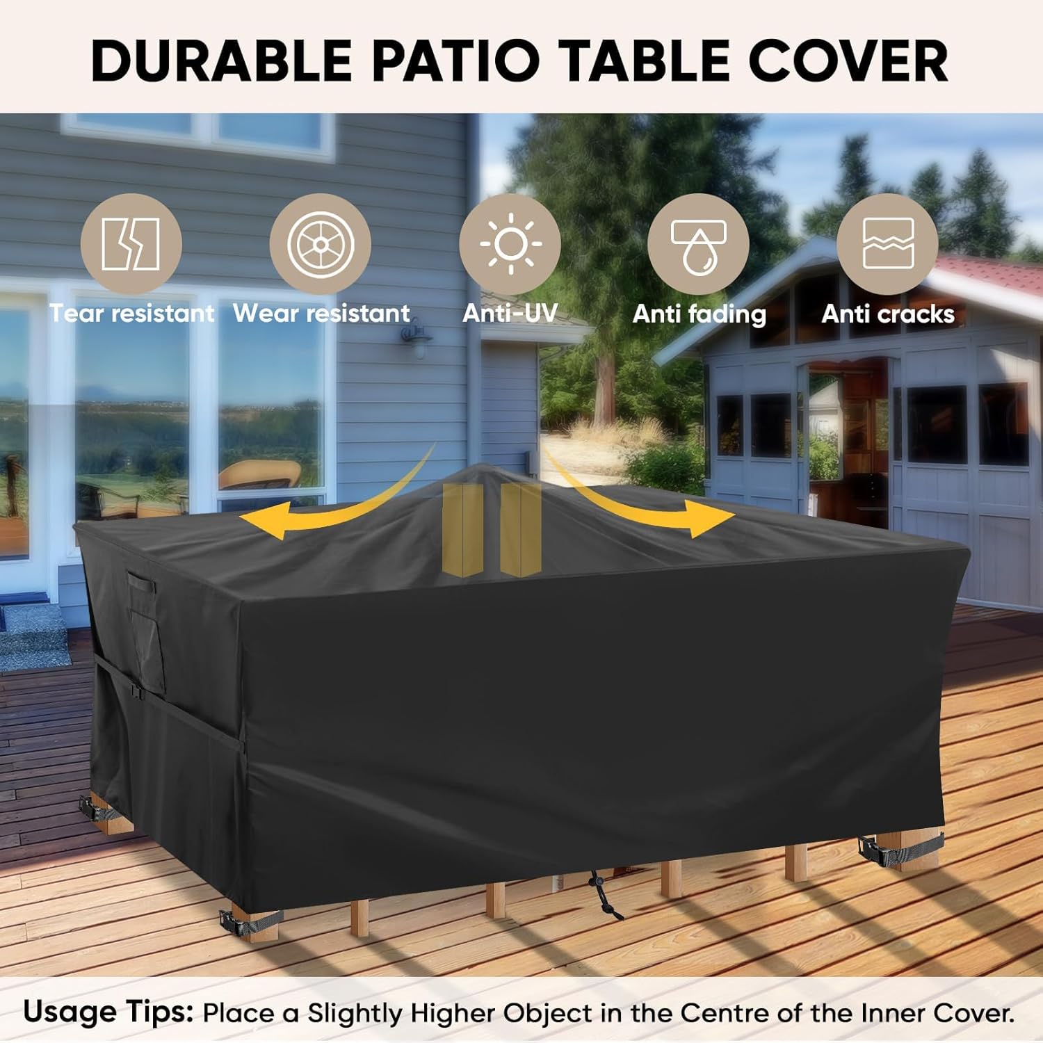 Patio Furniture Covers, Outdoor Furniture Covers Waterproof, Heavy Duty Oxford Patio Table Cover for Outdoor Table, Chair, Sofa, Desk Black, 108"L x 82"W x 28"H