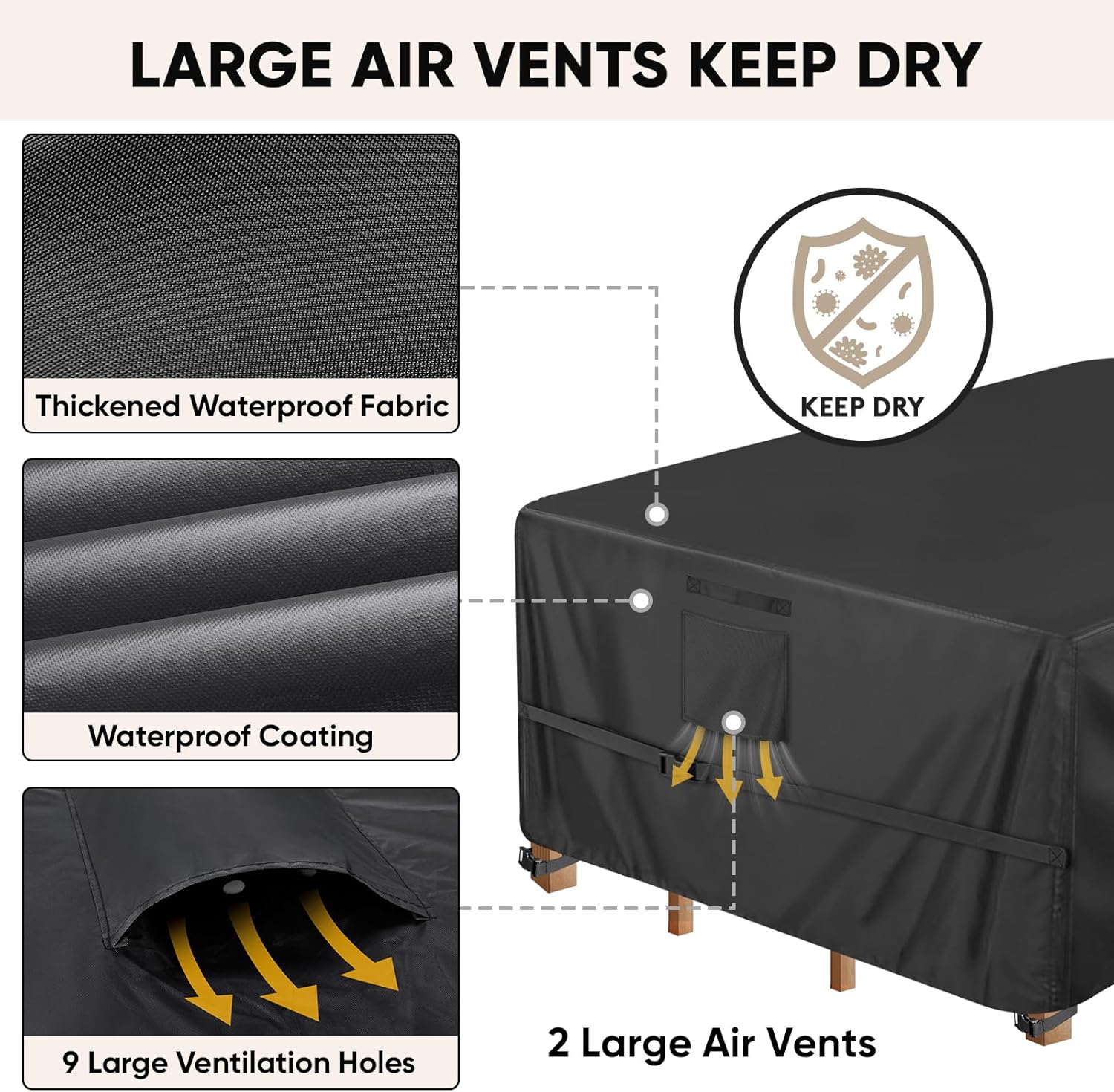 Patio Furniture Covers, Outdoor Furniture Covers Waterproof, Heavy Duty Oxford Patio Table Cover for Outdoor Table, Chair, Sofa, Desk Black, 108"L x 82"W x 28"H