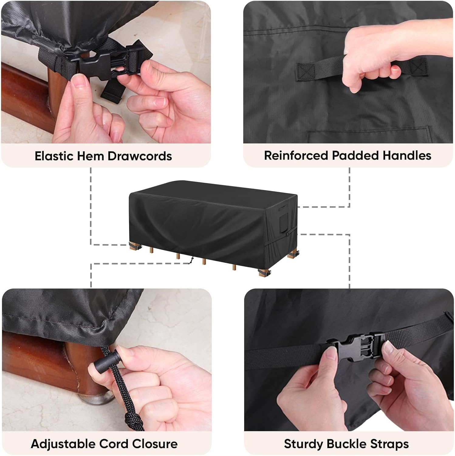 Patio Furniture Covers, Outdoor Furniture Covers Waterproof, Heavy Duty Oxford Patio Table Cover for Outdoor Table, Chair, Sofa, Desk Black, 108"L x 82"W x 28"H
