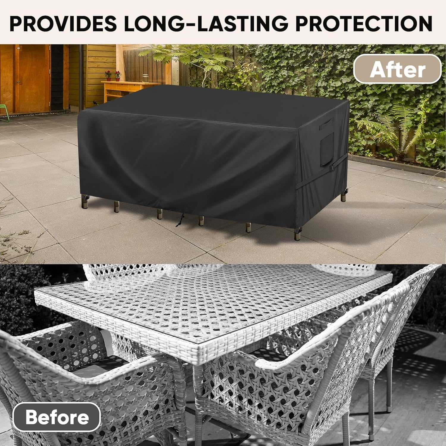 Patio Furniture Covers, Outdoor Furniture Covers Waterproof, Heavy Duty Oxford Patio Table Cover for Outdoor Table, Chair, Sofa, Desk Black, 108"L x 82"W x 28"H