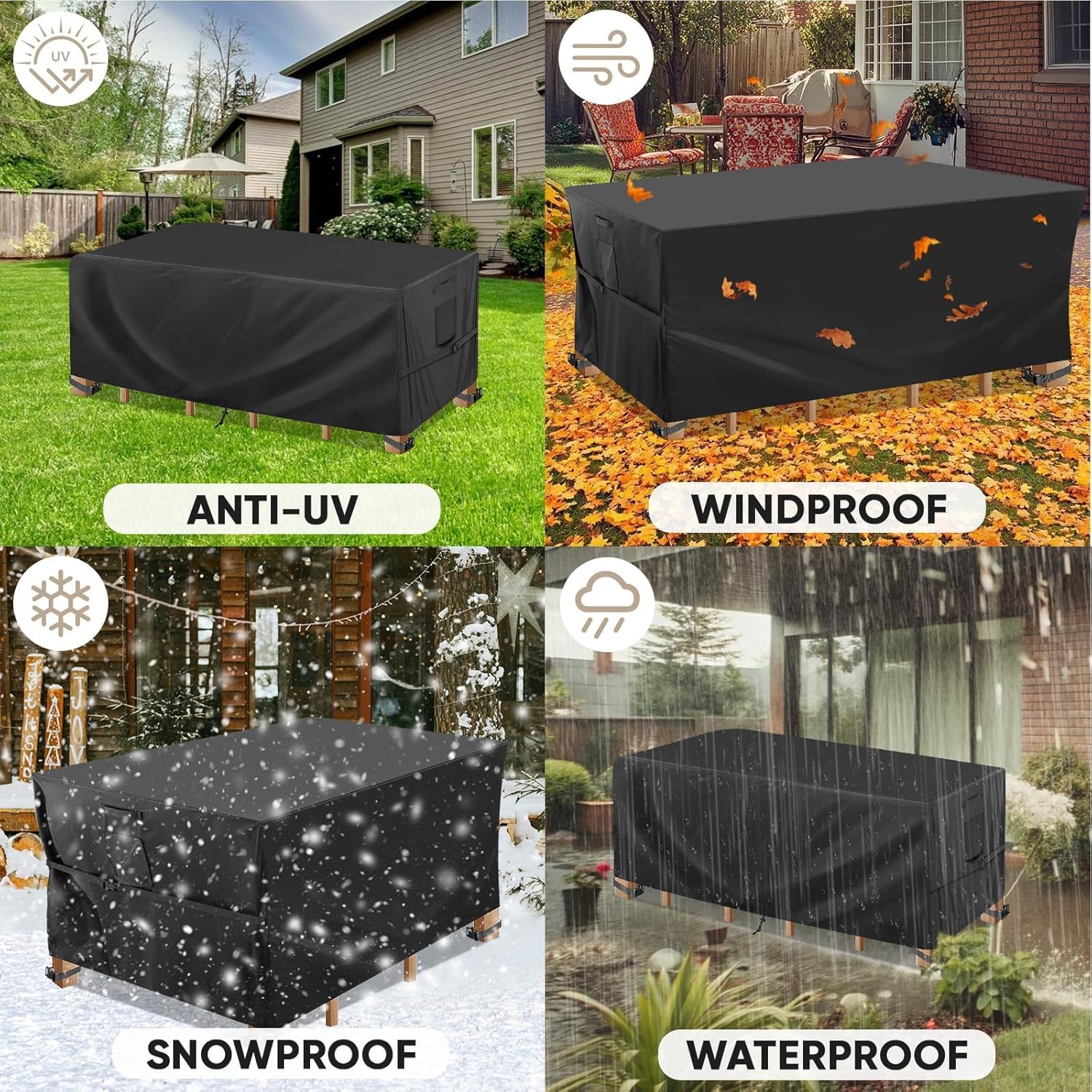 Patio Furniture Covers, Outdoor Furniture Covers Waterproof, Heavy Duty Oxford Patio Table Cover for Outdoor Table, Chair, Sofa, Desk Black, 108"L x 82"W x 28"H