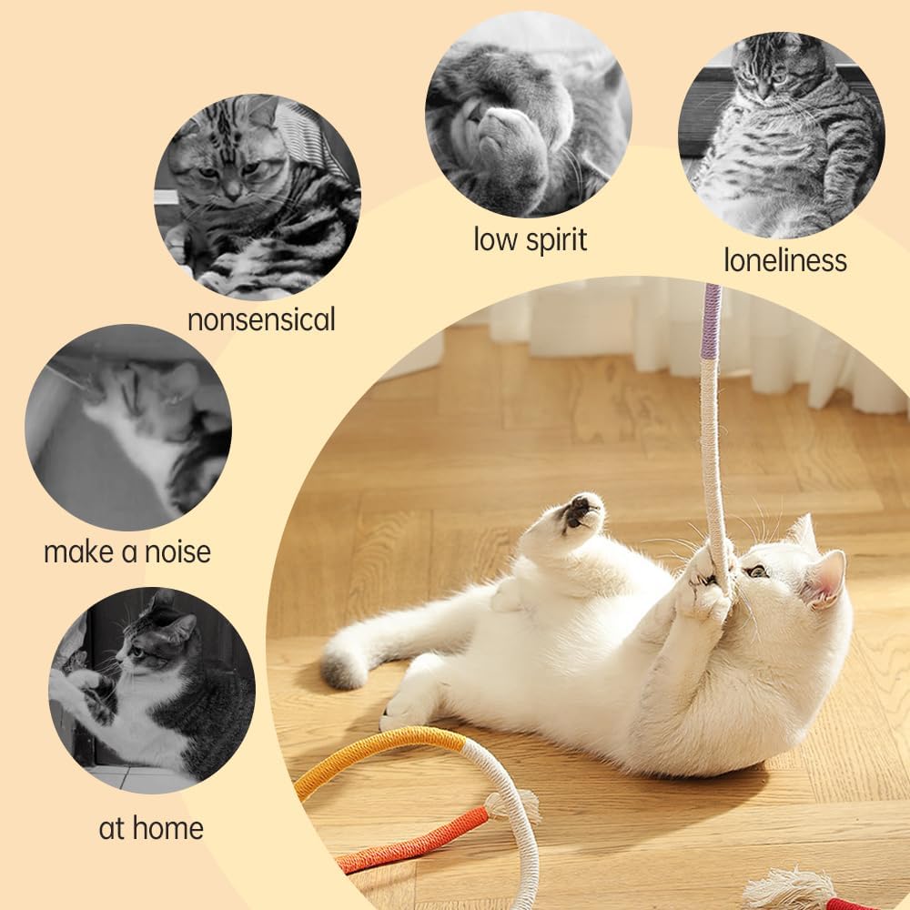 6Pcs Rope Cat Chew Toys, Multi-Color Interactive Cat Toy for 28 Inches, Safe Teeth Cleaning Toy for All Breeds Style A