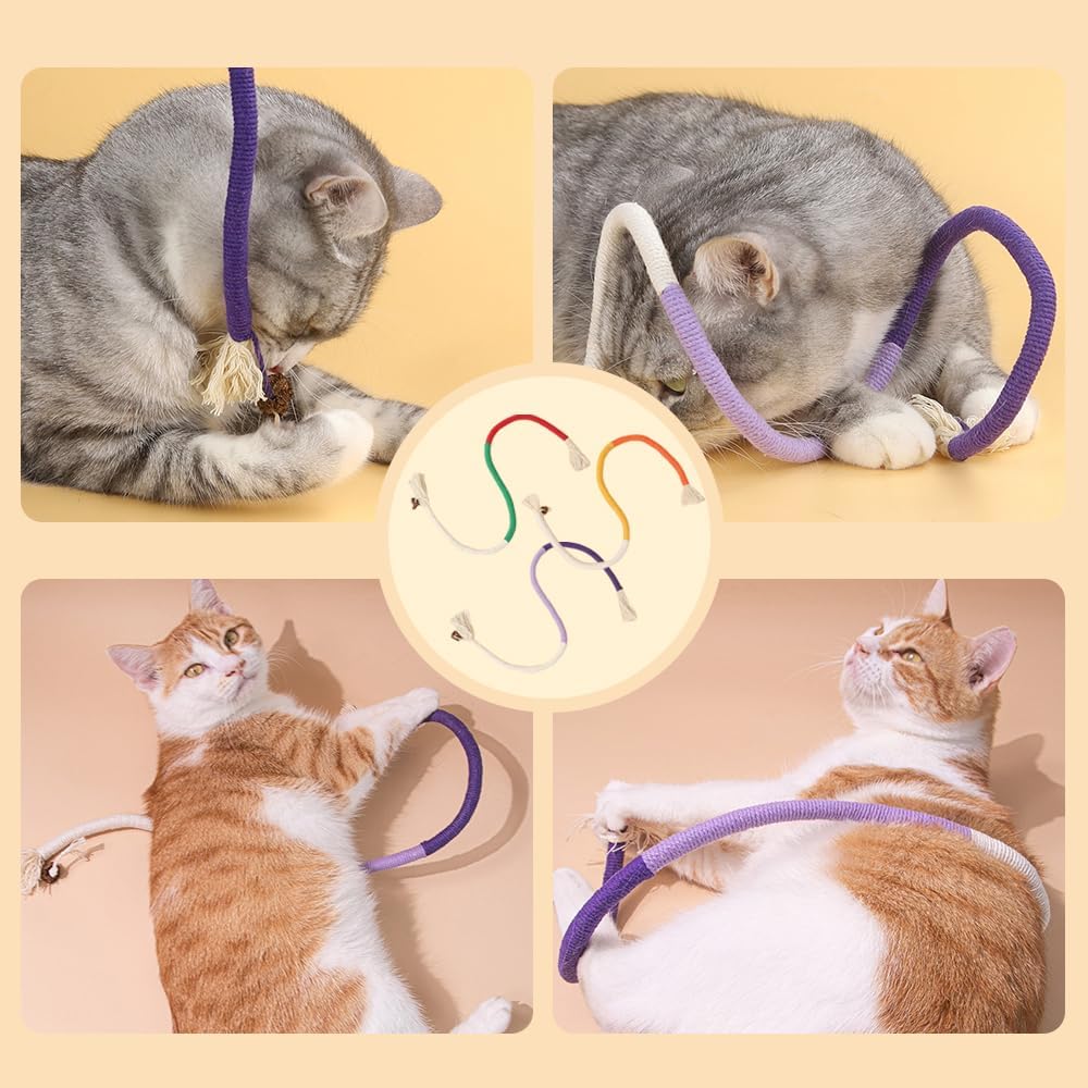 6Pcs Rope Cat Chew Toys, Multi-Color Interactive Cat Toy for 28 Inches, Safe Teeth Cleaning Toy for All Breeds Style A