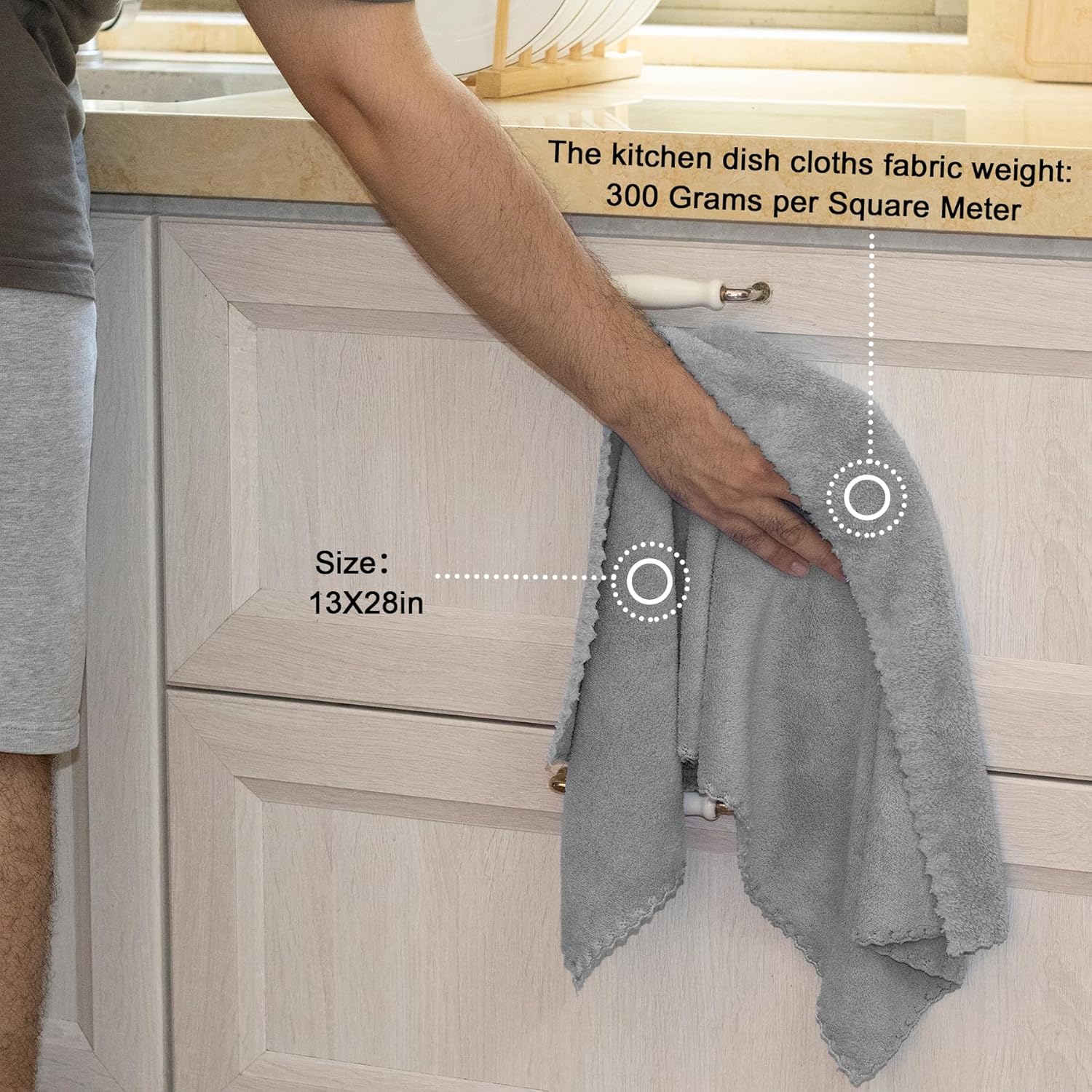 Kitchen Cloth Dish Towels, 13x28 Inches Premium Dishcloths, Super Absorbent Coral Velvet Microfiber Cleaning Cloths, Fast Drying Rags for Washing Dishes 13x28-6 Pack, Grey