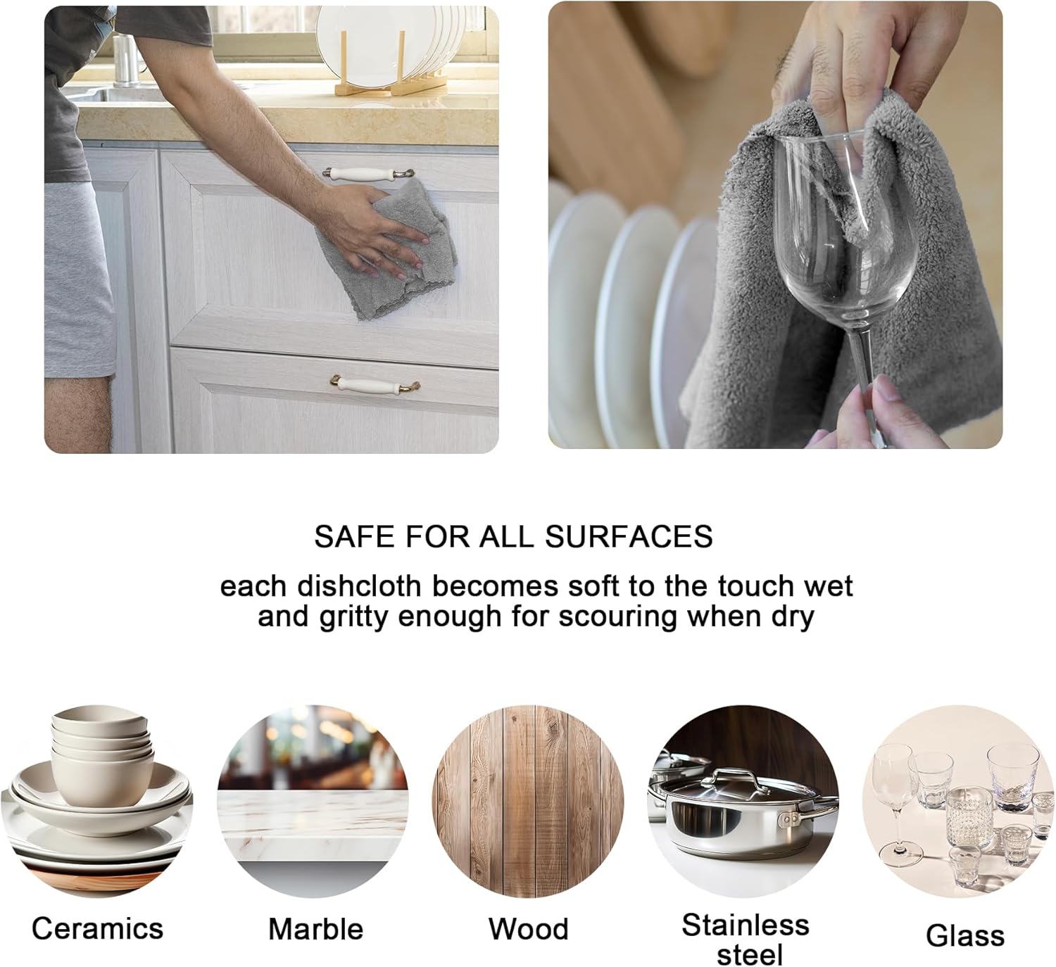 Kitchen Cloth Dish Towels, 13x28 Inches Premium Dishcloths, Super Absorbent Coral Velvet Microfiber Cleaning Cloths, Fast Drying Rags for Washing Dishes 13x28-6 Pack, Grey