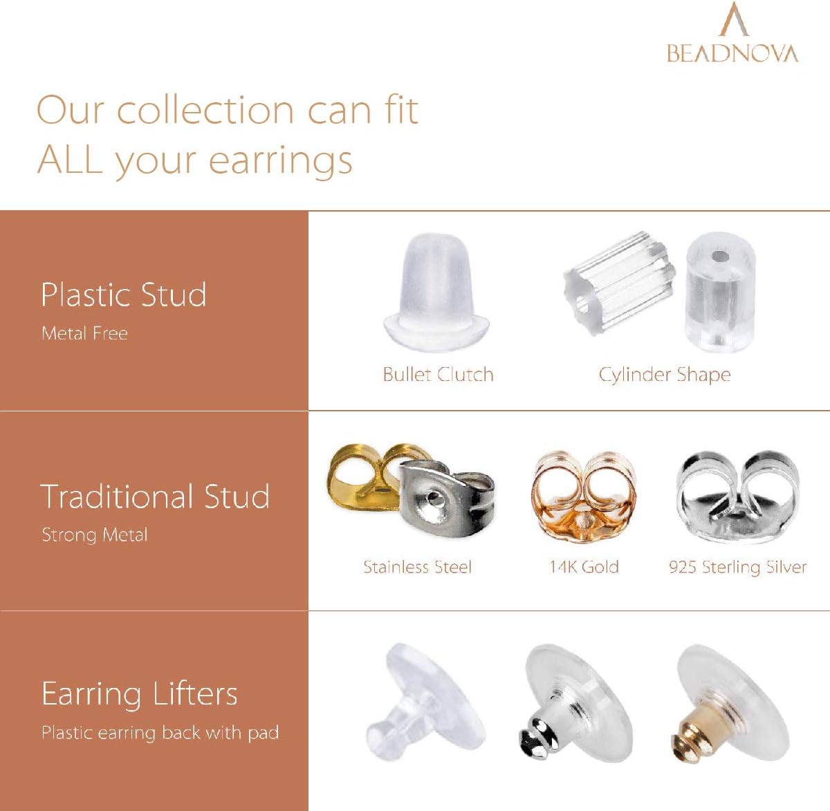 14K Gold 925 Sterling Silver Earring Backs Pierced Earring Backing Hypoallergenic Butterfly Ear Stud Backs for Studs 6 pcs 14K Gold, 6 pcs 925 Sterling Silver
