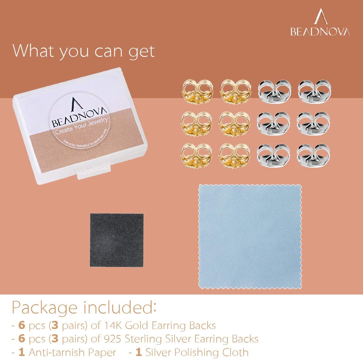 14K Gold 925 Sterling Silver Earring Backs Pierced Earring Backing Hypoallergenic Butterfly Ear Stud Backs for Studs 6 pcs 14K Gold, 6 pcs 925 Sterling Silver