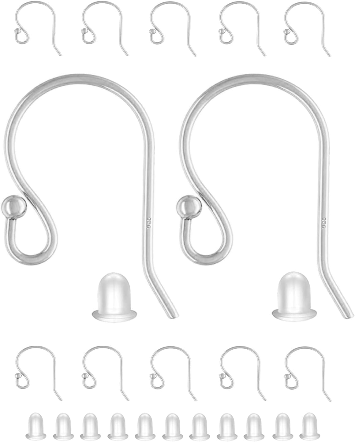 Earring Hooks 925 Sterling Silver Ball Dot Ear Wire with Rubber Backs Earwire for Jewelry Making Earring Supplies 12pcs Ear Wire and 12pcs Backs, Total 24pcs
