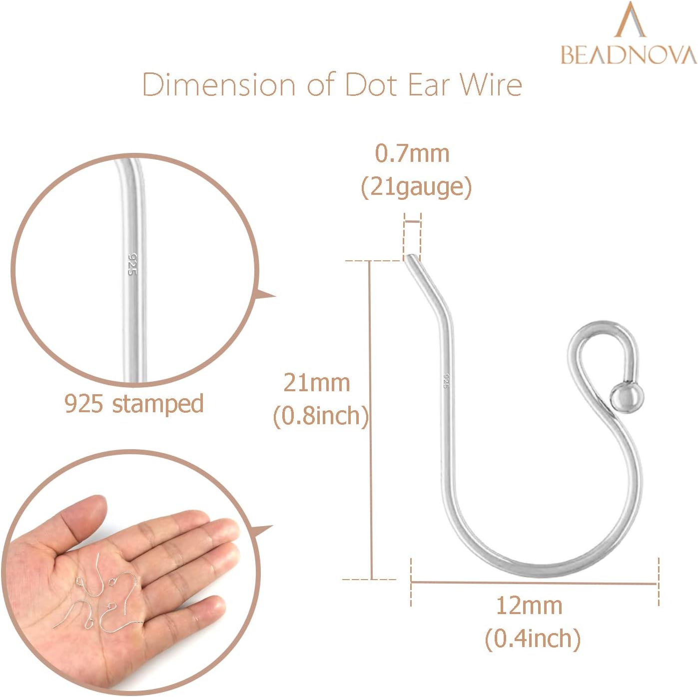 Earring Hooks 925 Sterling Silver Ball Dot Ear Wire with Rubber Backs Earwire for Jewelry Making Earring Supplies 12pcs Ear Wire and 12pcs Backs, Total 24pcs
