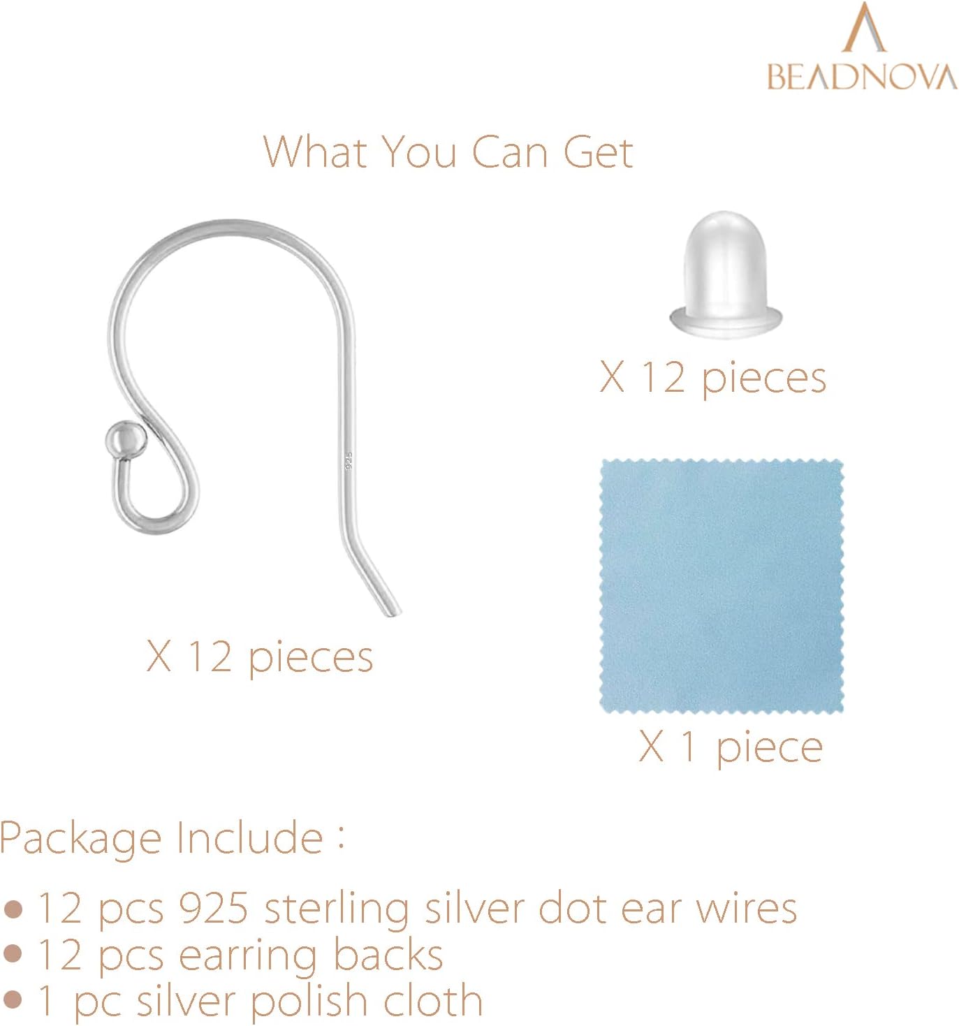 Earring Hooks 925 Sterling Silver Ball Dot Ear Wire with Rubber Backs Earwire for Jewelry Making Earring Supplies 12pcs Ear Wire and 12pcs Backs, Total 24pcs