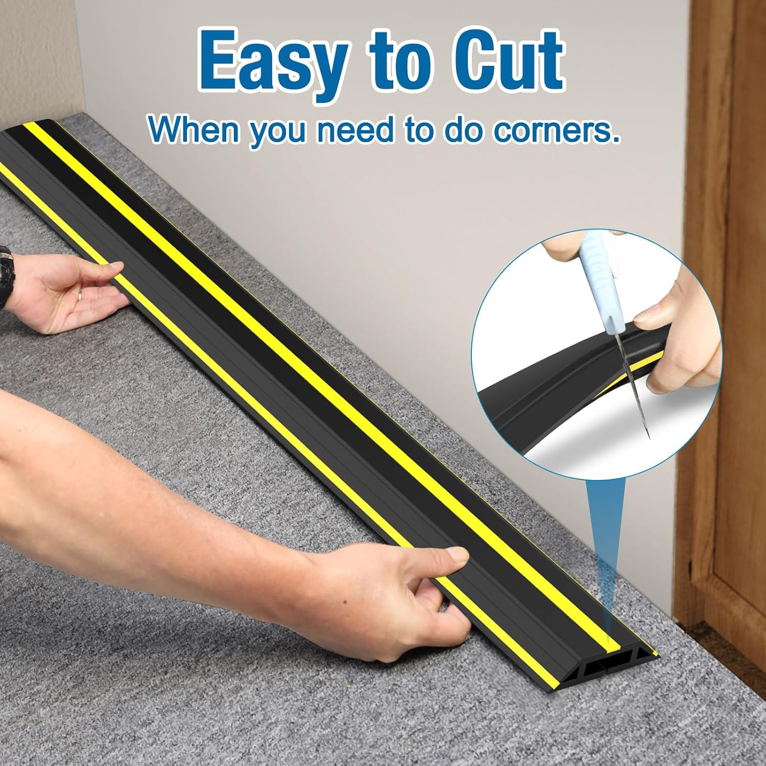 10 ft Floor Cable Cover Protector, Heavy Duty PVC Duct Easy to Unroll, Prevent Trip Hazard for Home Office or Outdoor Settings