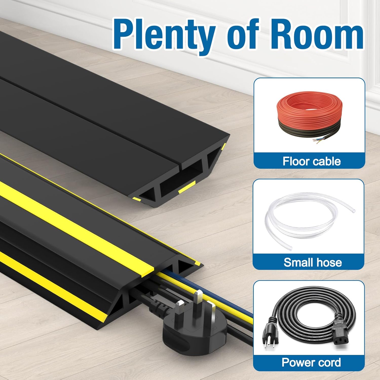 10 ft Floor Cable Cover Protector, Heavy Duty PVC Duct Easy to Unroll, Prevent Trip Hazard for Home Office or Outdoor Settings