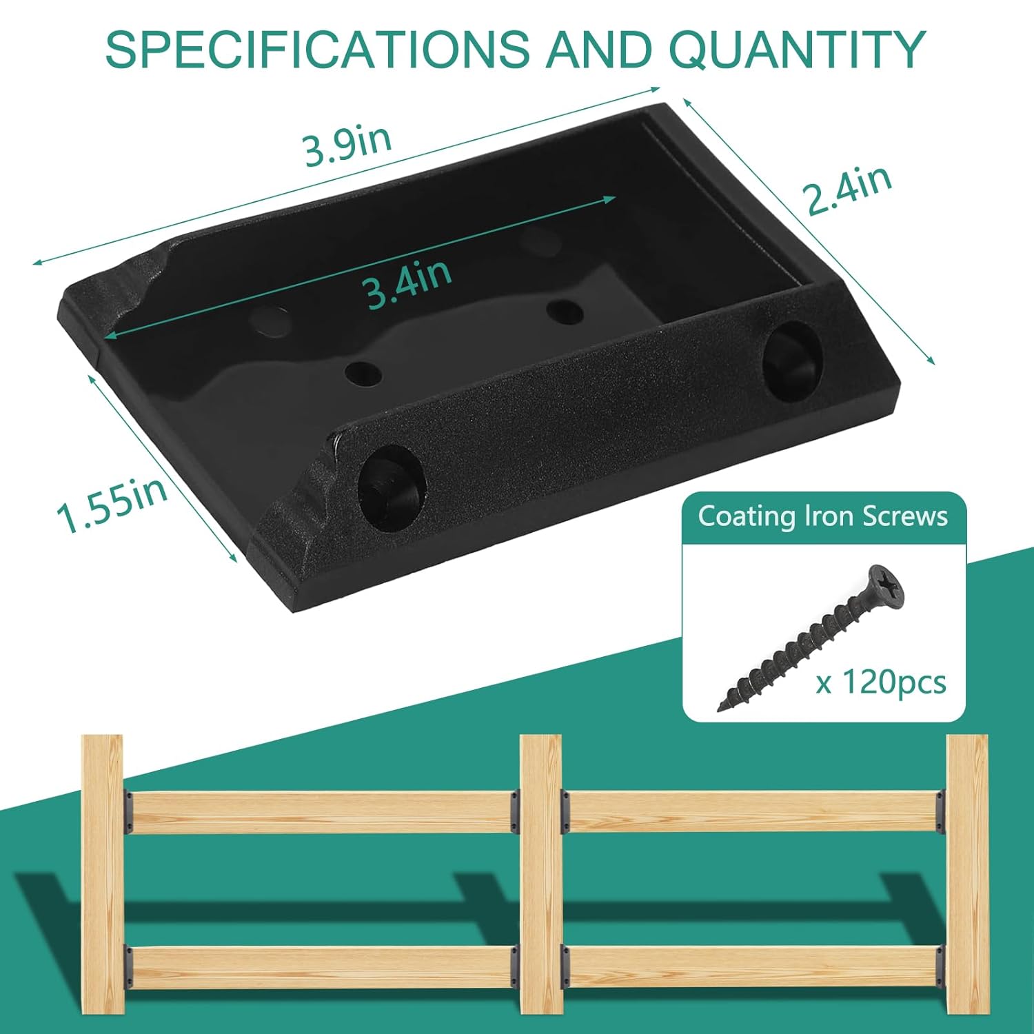 20pcs Deck Railing Brackets Connectors for 2x4 Railing Wood Post with 120pcs Wood Screws